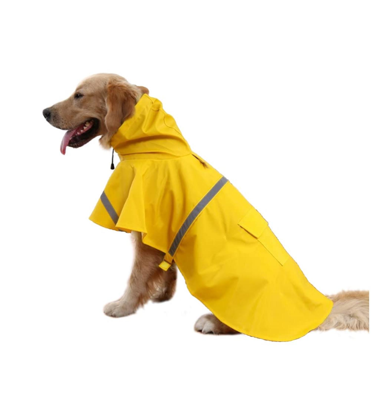 Mikayoo Large Dog Raincoat | Adjustable Waterproof Pet Clothes with Reflective Strip | Lightweight Yellow Rain Jacket for Dogs (Size L) - Buy Online on GoSupps.com