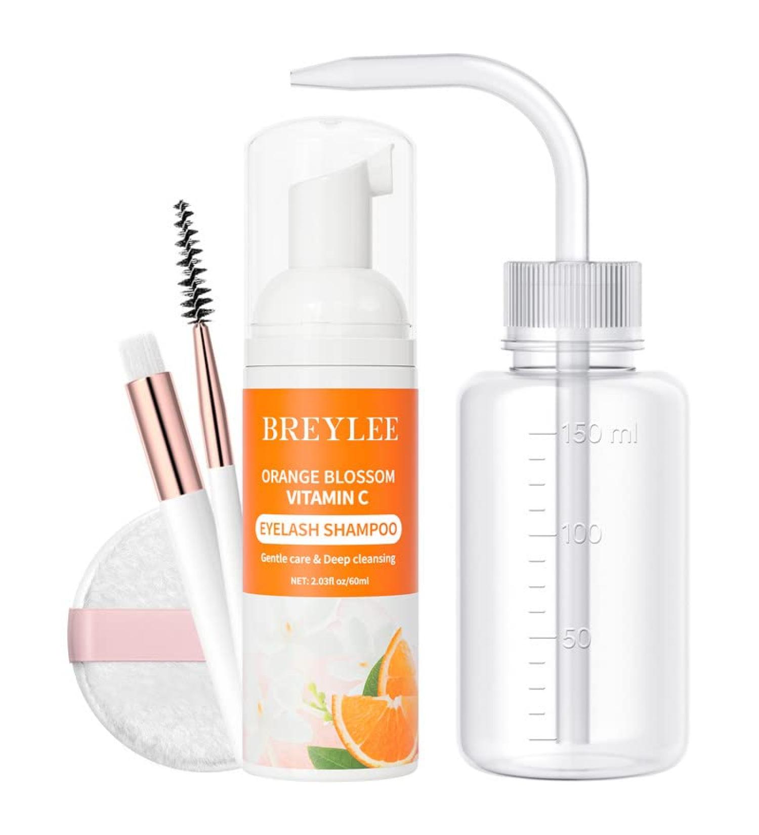 Eyelash Extension Cleanser - BREYLEE Lash Shampoo for Extensions & Lash Care Kit with Rinse Bottle Brush & Pad | Professional & At-Home Use - Buy Online on GoSupps.com