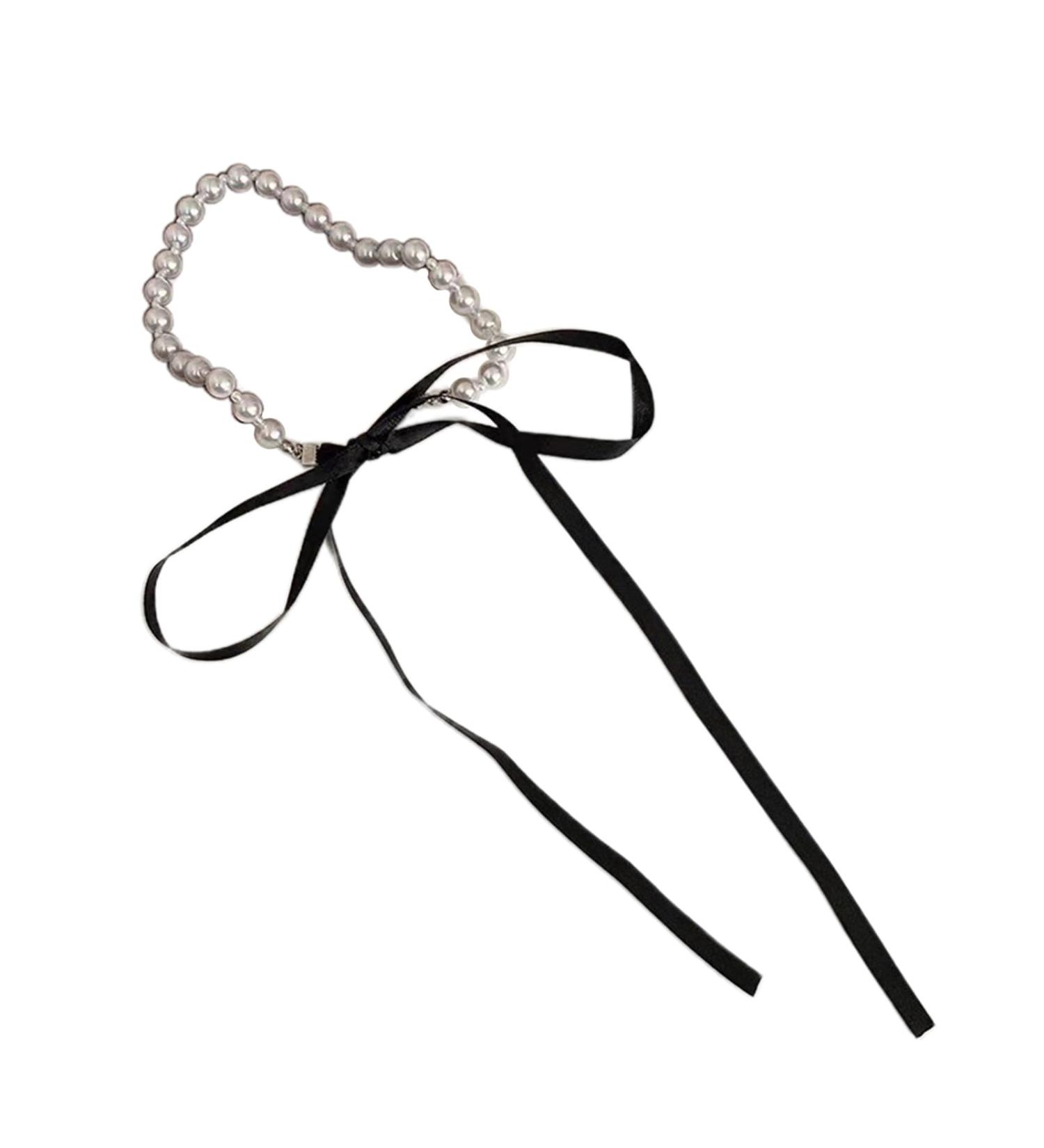 Oralgo Retro-Style Pearl Necklace with Black Velvet Ribbon | Adjustable Wedding & Party Accessory | Elegant White ABS-Flanell Jewelry - Buy Online on GoSupps.com