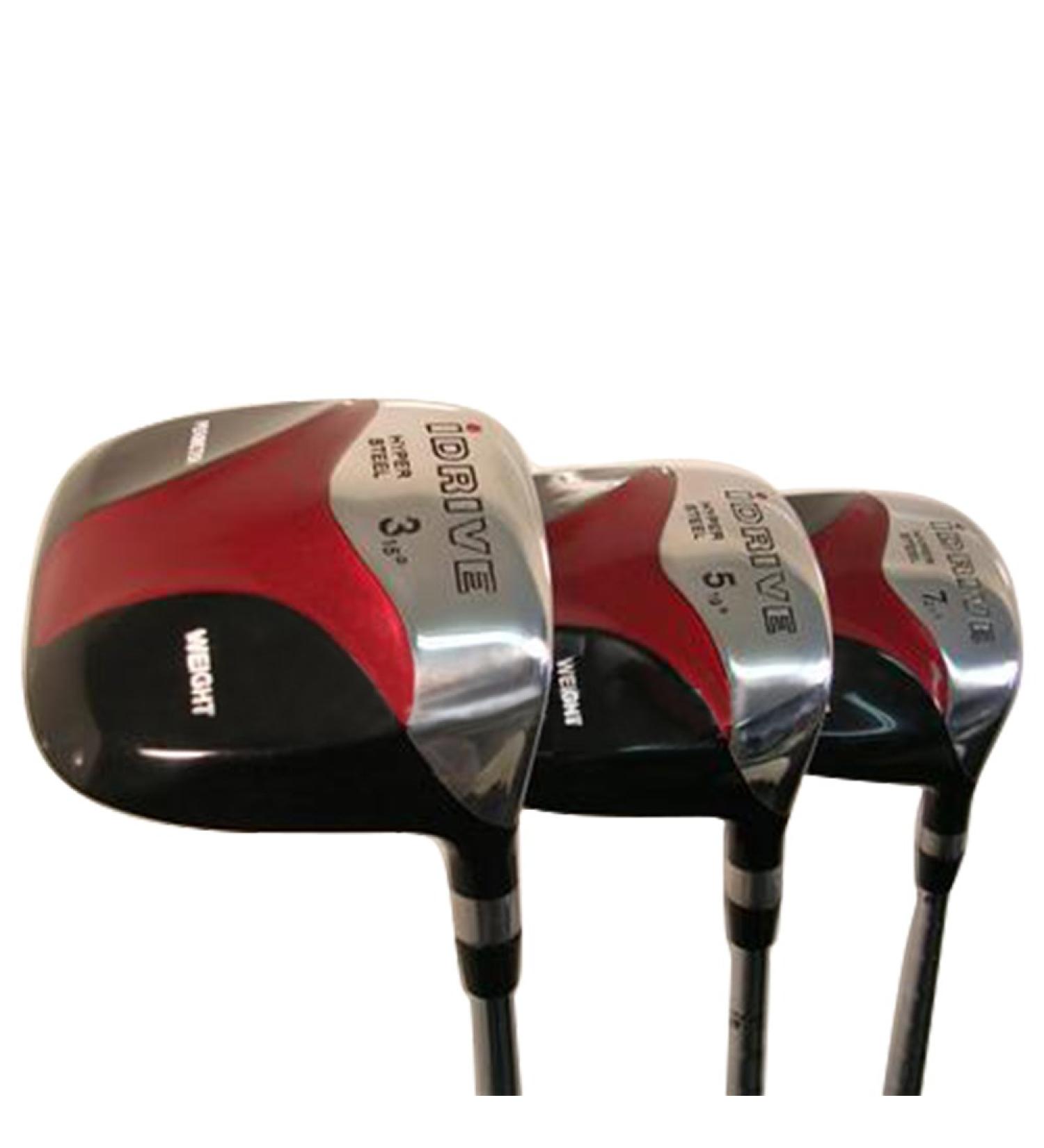 Senior Men's iDrive Red Square Anti-Slice Draw Fairway Wood Set - 3, 5, 7 - Right Handed Senior Flex - Black Pro Velvet Grips - Buy Online on GoSupps.com