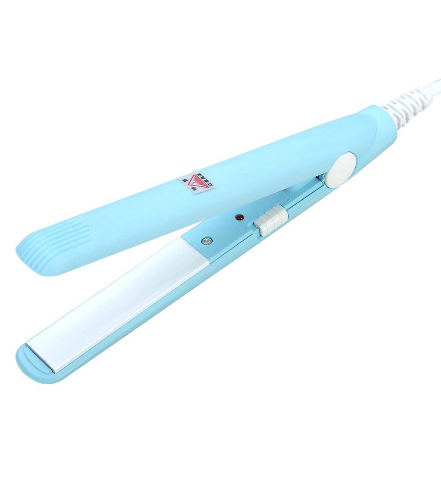 2 in 1 Hair Straightener & Mini Curling Iron - Professional Heat Resistant Mat for Styling - Blue - Buy Online on GoSupps.com