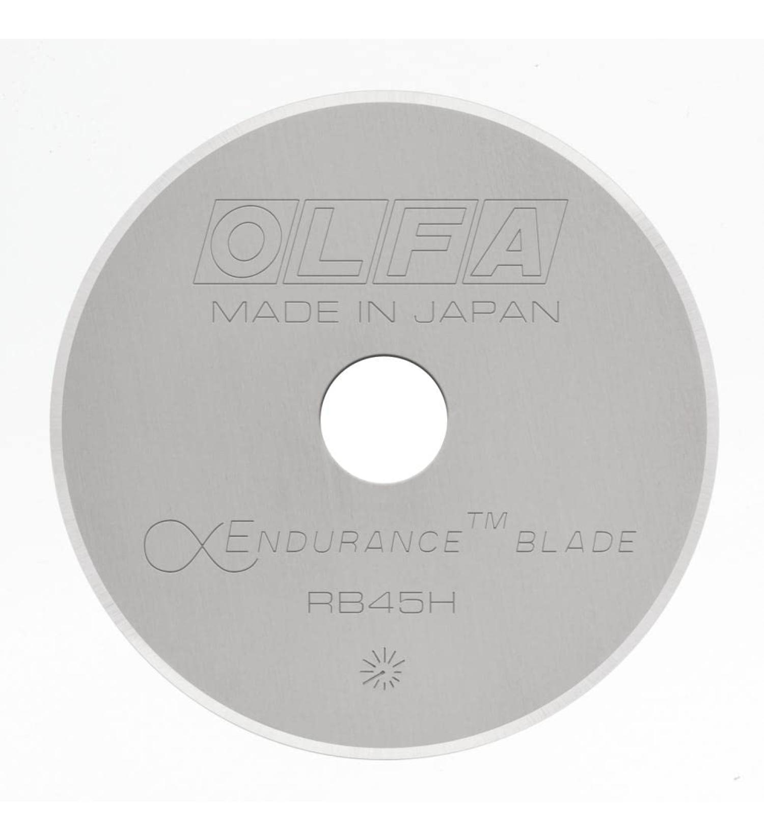 OLFA 45mm Rotary Cutter Replacement Blade, 1 Blade (RB45H-1) - Tungsten Steel Endurance Circular Rotary Fabric Cutter Blade for Quilting, Sewing, and Crafts, Fits Most 45mm Rotary Cutters