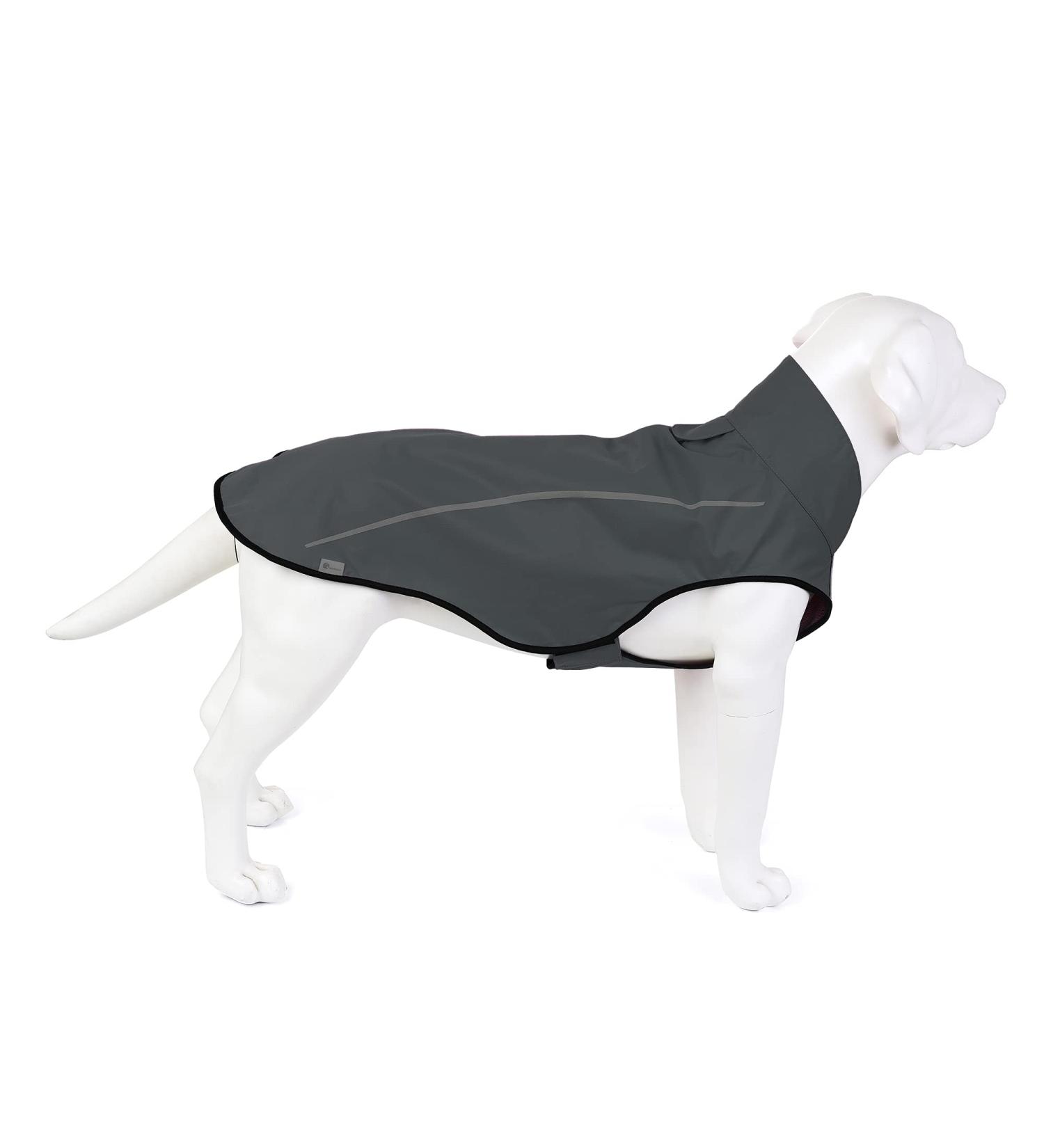 Mile High Life Adjustable Waterproof Pet Jacket | Large Dark Gray Raincoat with Reflective Strip - Buy Online on GoSupps.com