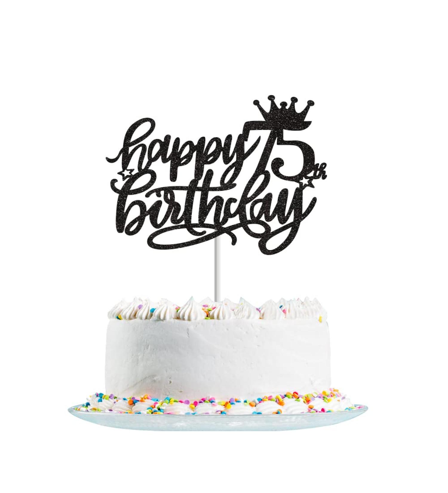 Happy 75th Birthday Cake Topper Black Glitter for Hello 75 Cheers to 75 Years 75 & Fabulous 75th Birthday Cake Pick 75 Years Old Birthday Party Cake Decorations