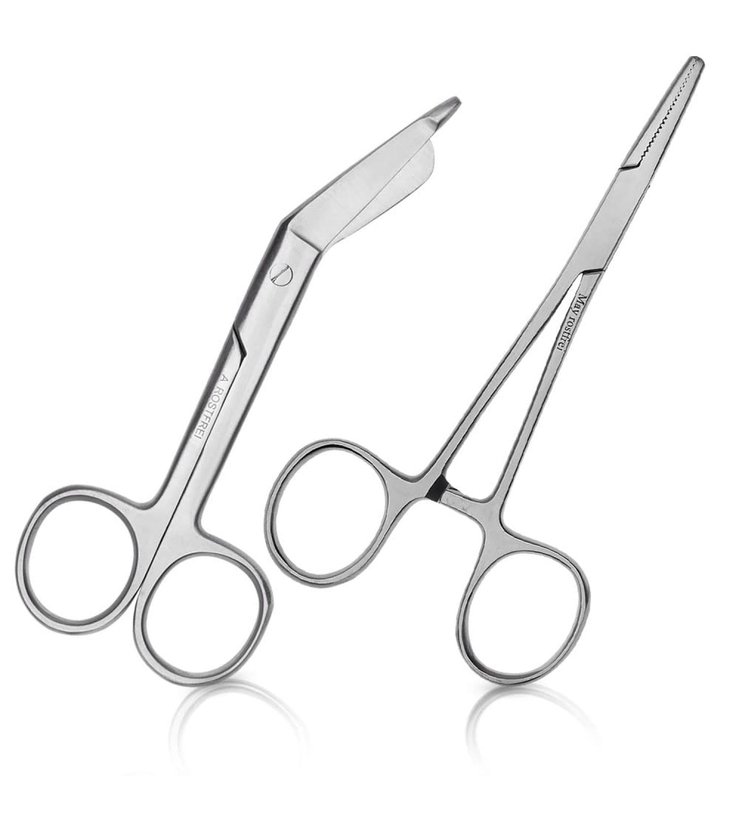 First Aid Bandage Scissors & Straight Clamp Set - Stainless Steel 11.5 cm & 13 cm - Essential Medical Tools for Home & Travel - Buy Online on GoSupps.com
