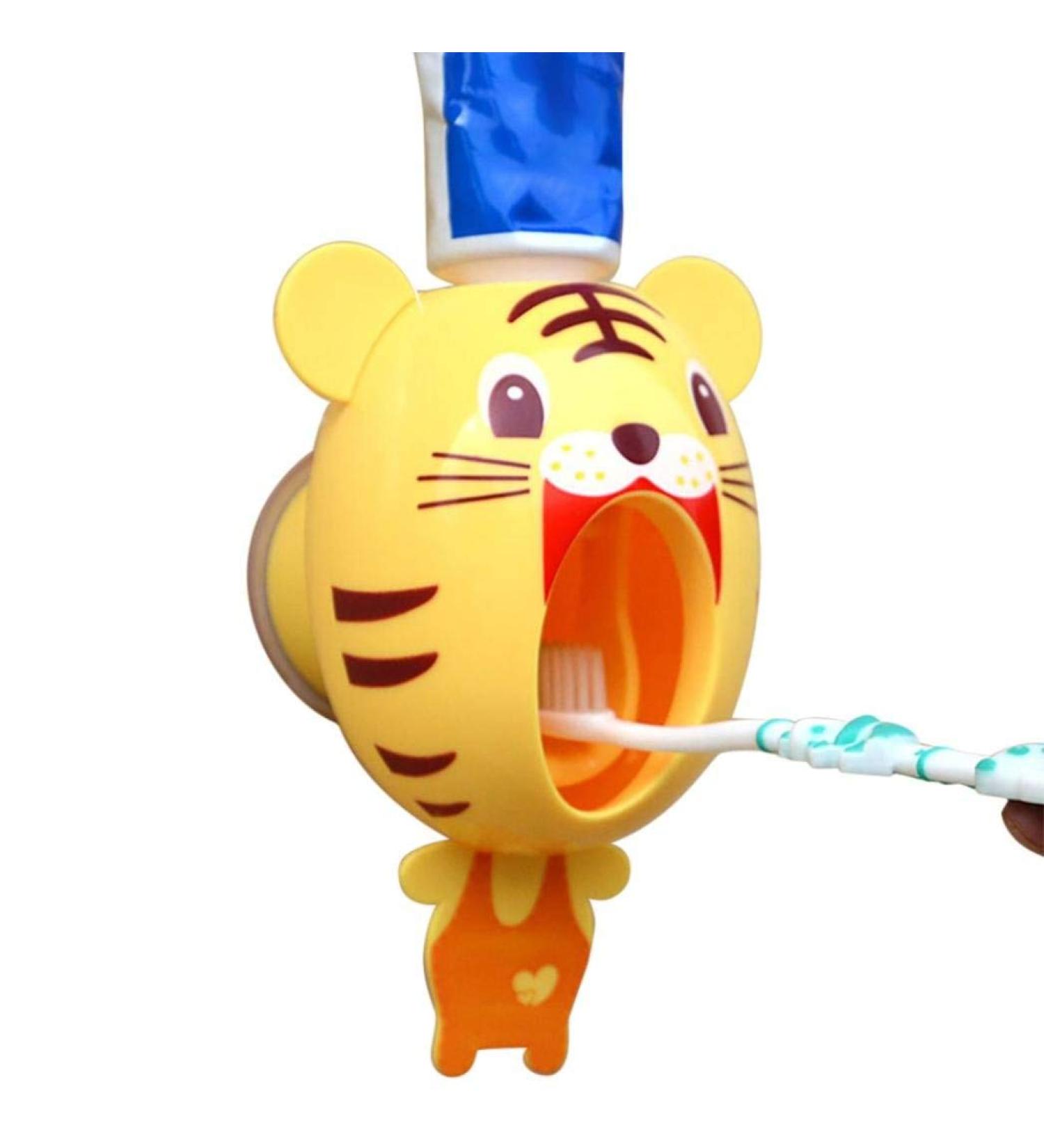 Cisixin Automatic Baby Toothbrush Dispenser - Hands-Free Kids Toothpaste Dispenser (Tiger) | Cute Cartoon Toothpaste Squeezer for Easy Oral Care - Buy Online on GoSupps.com