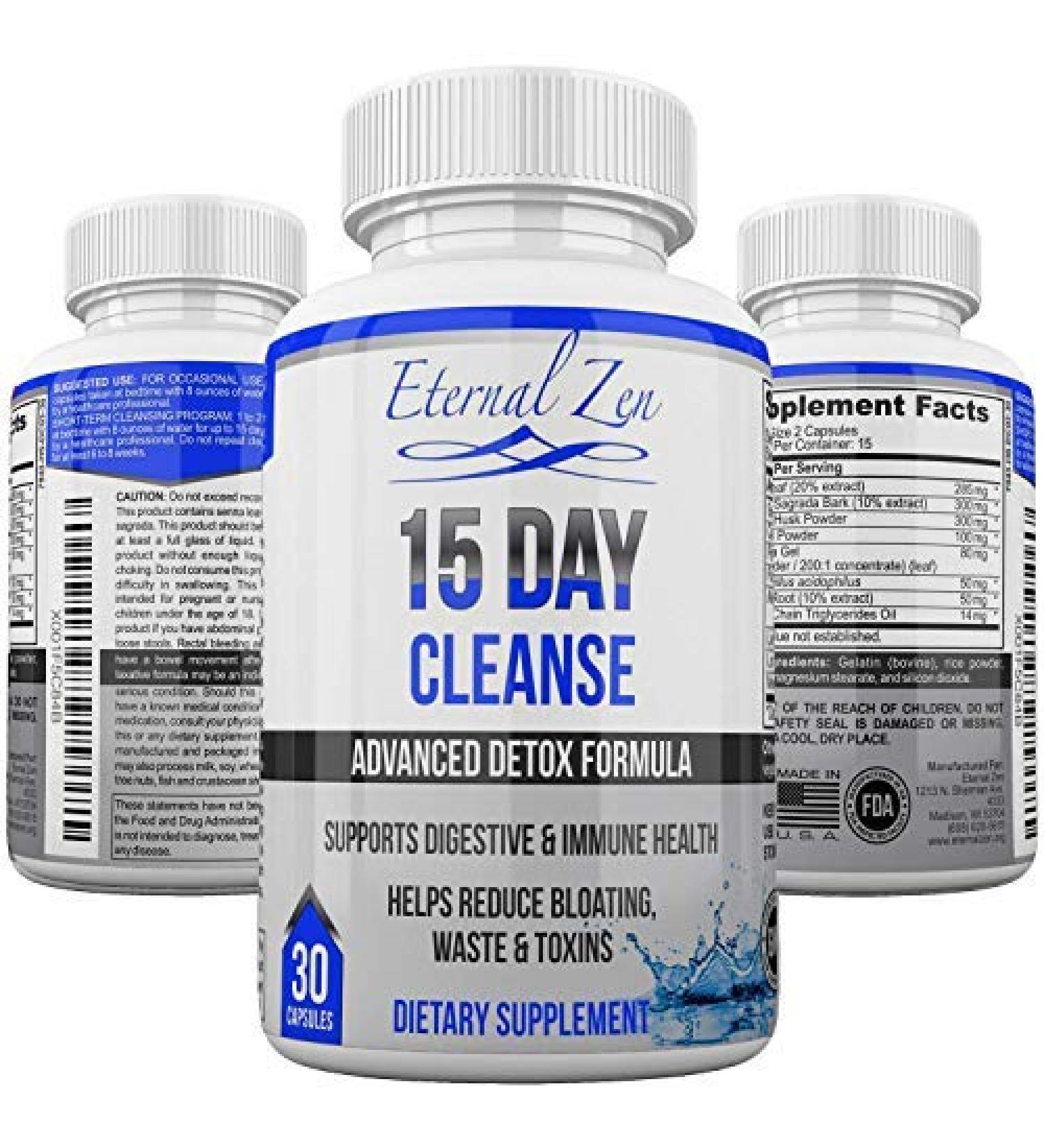 Eternal Zen 15 Day Colon Cleanser Detox - Fast Acting Natural Laxative with Senna for Constipation Relief - 30 Capsules - Buy Online on GoSupps.com