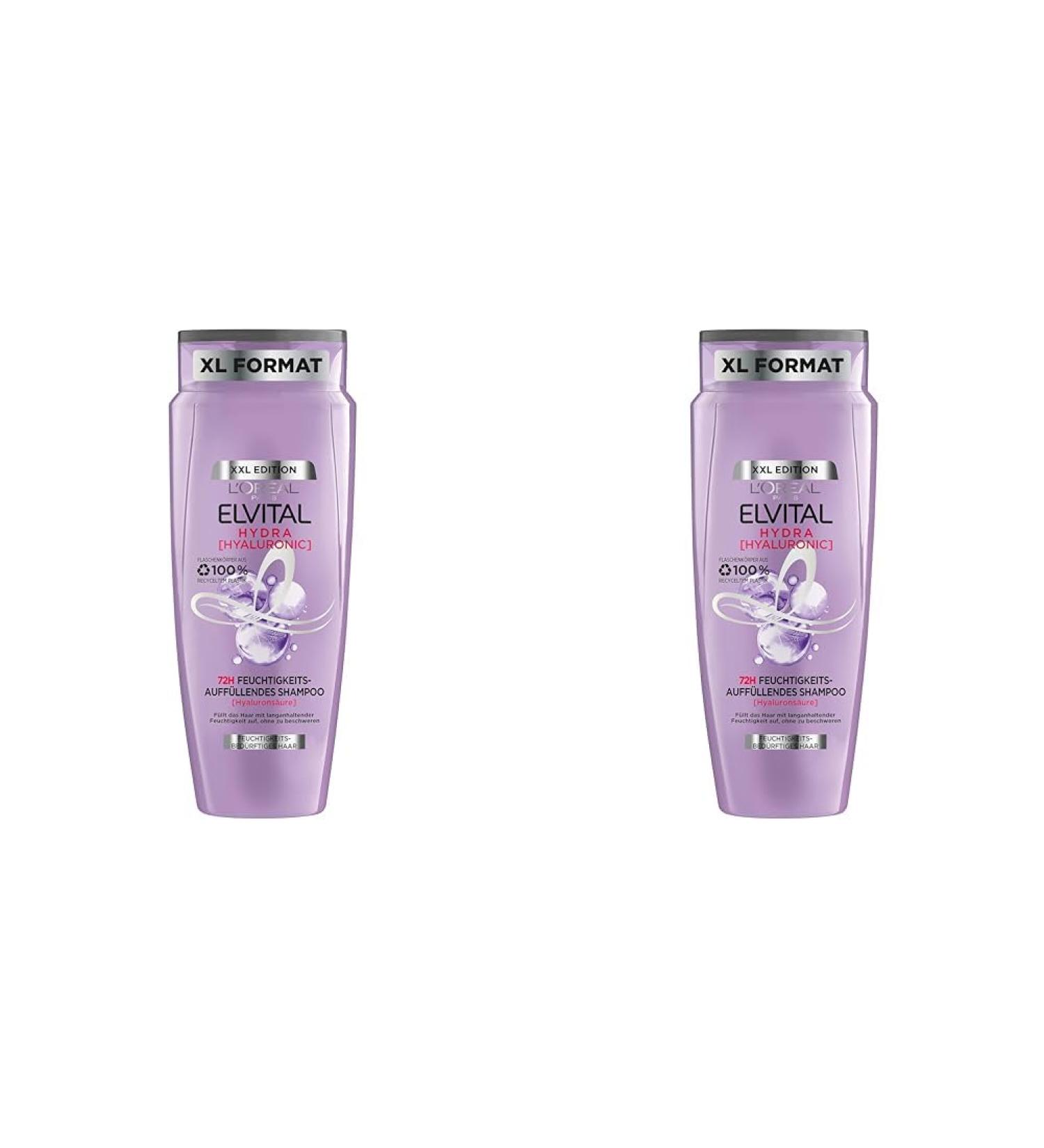 L'Or al Paris Elvital Moisturizing Shampoo XL (2-Pack) - Hydrating & Shiny Hair with Hyaluron Boost | 700ml - Buy Online on GoSupps.com