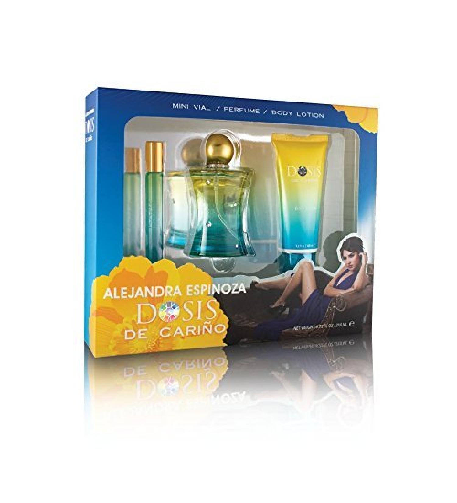 Dosis De Carino 3 Pc. Gift Set By Alejandra Espinoza Contains De Carino Perfume 3.2 fl. Oz Body Lotion 3.2 fl oz Cologne 0.32 fl. Oz.