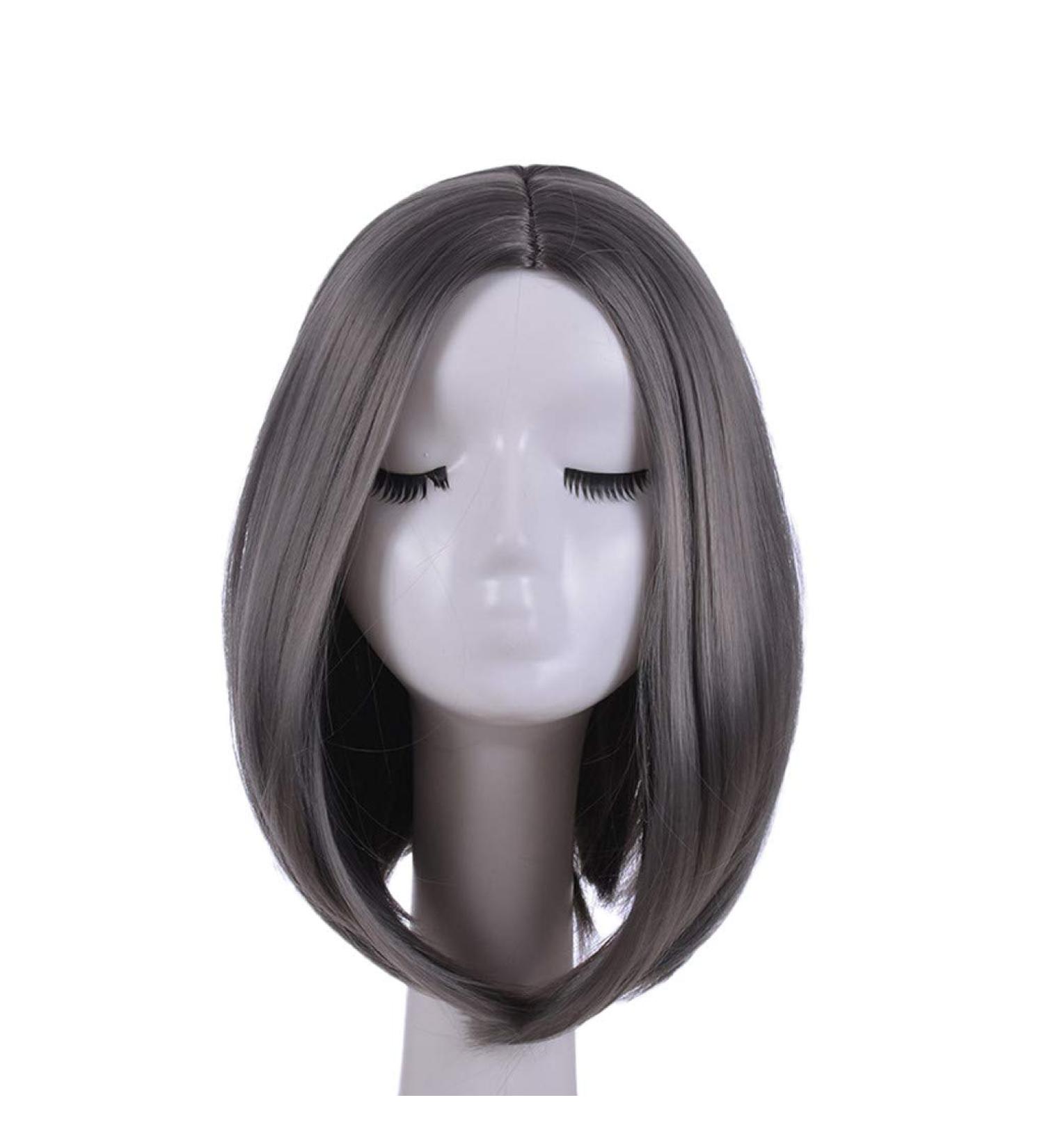 Short Grey Bob Wig for Women | Synthetic Curly & Straight Hairstyles | Perfect for Cosplay & Party | 50s-80s Retro Style - Buy Online on GoSupps.com
