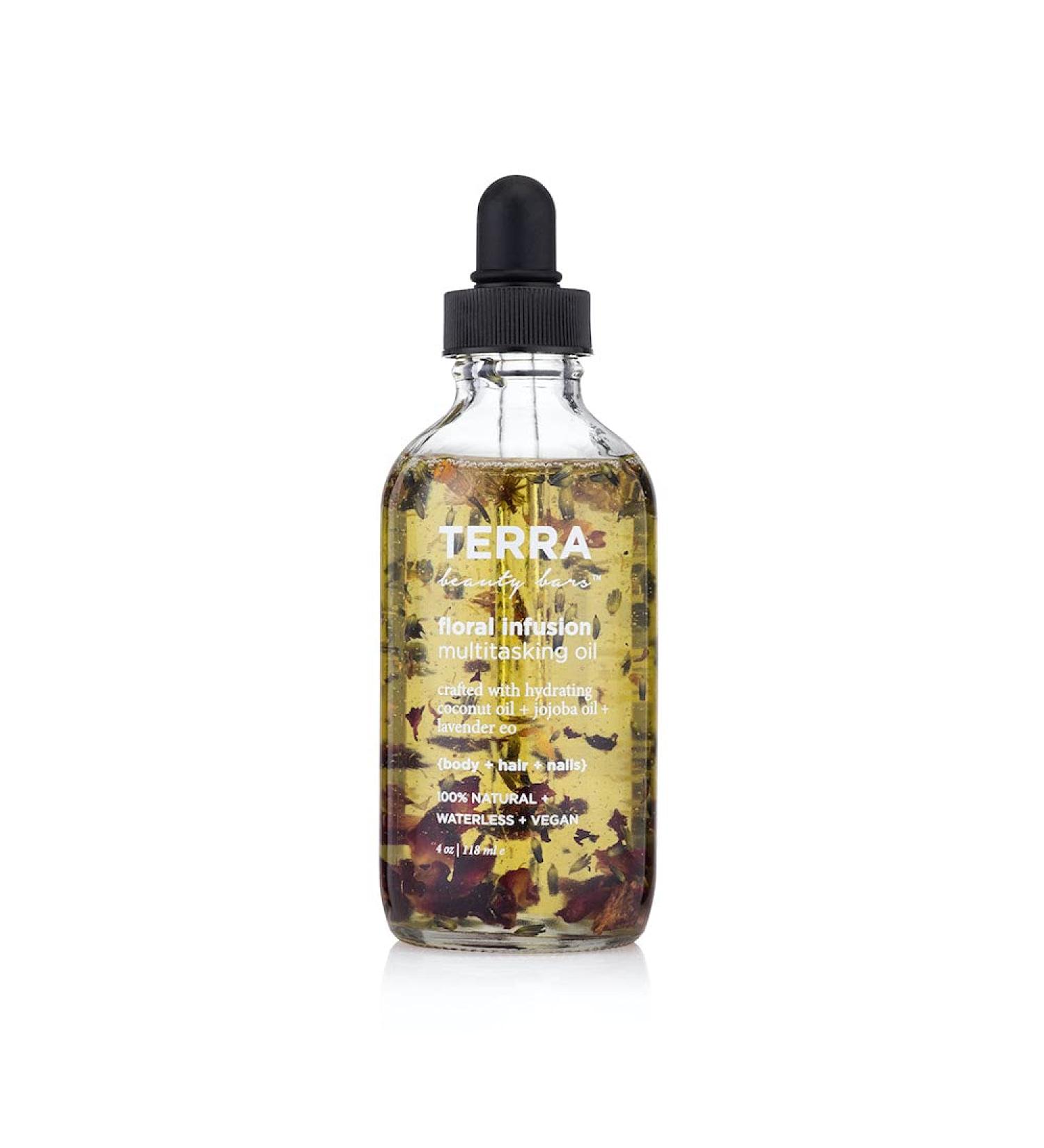 Terra Beauty Bars Floral Infusion Lavender Body Nail & Hair Oil - 4oz Glass Dropper - International Shipping Available - Buy Online on GoSupps.com