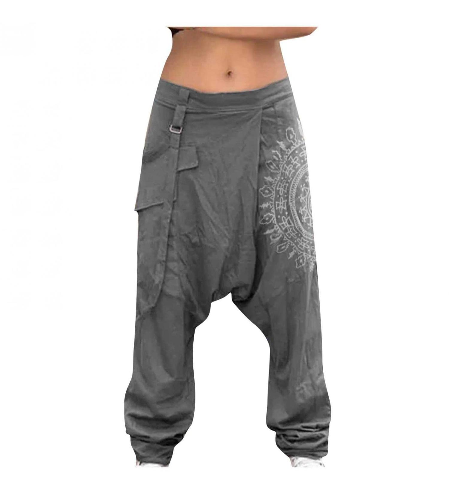 Men's Gray Hippie Harem Pants - 3XL | Boho Gypsy Aladdin Drop Crotch Yoga Joggers - Buy Online on GoSupps.com