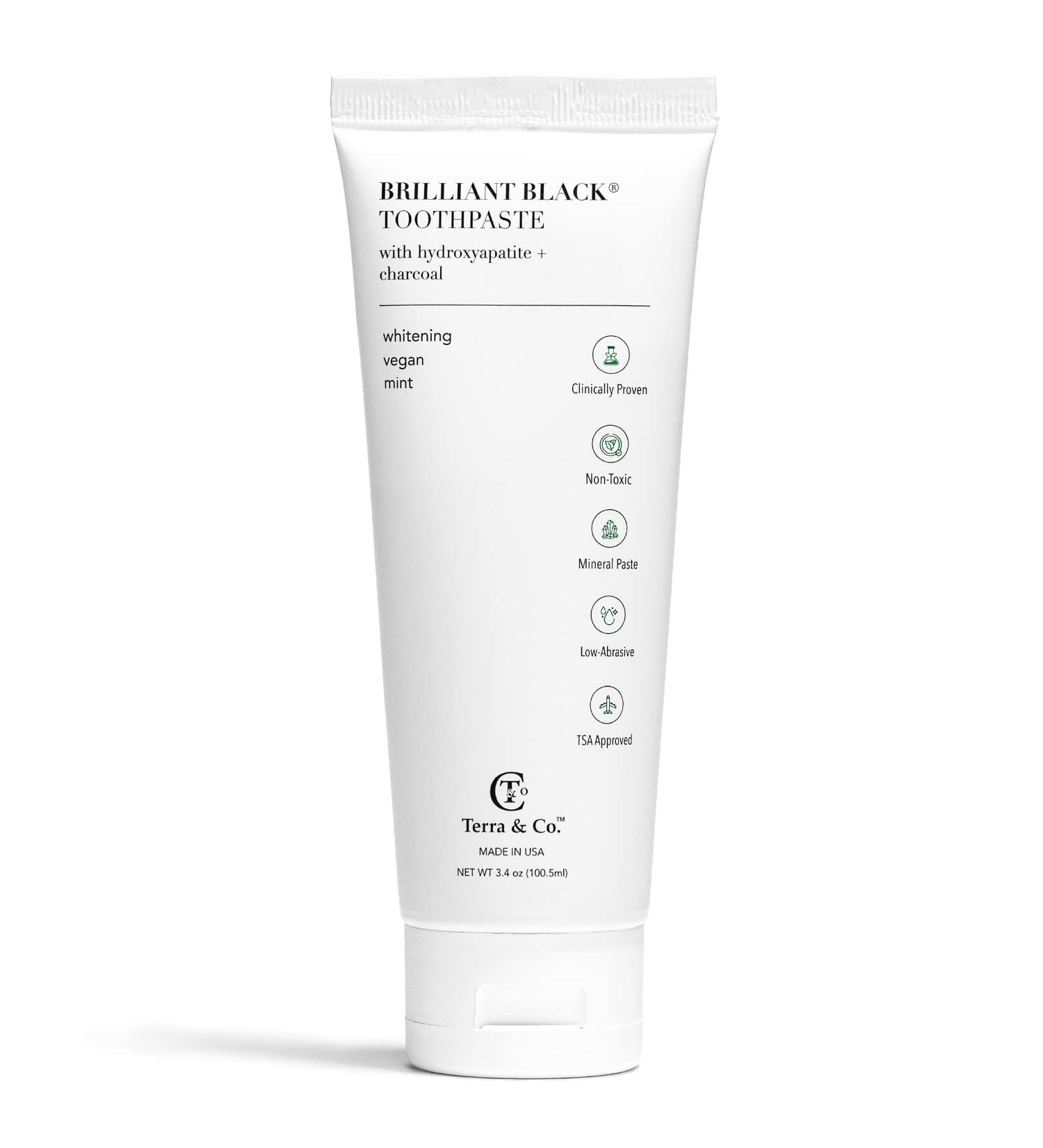 Terra & Co. Brilliant Black Charcoal Toothpaste | Natural Vegan Whitening & Remineralizing | Sensitive Teeth Formula | Mint | 3.4 oz - Buy Online on GoSupps.com