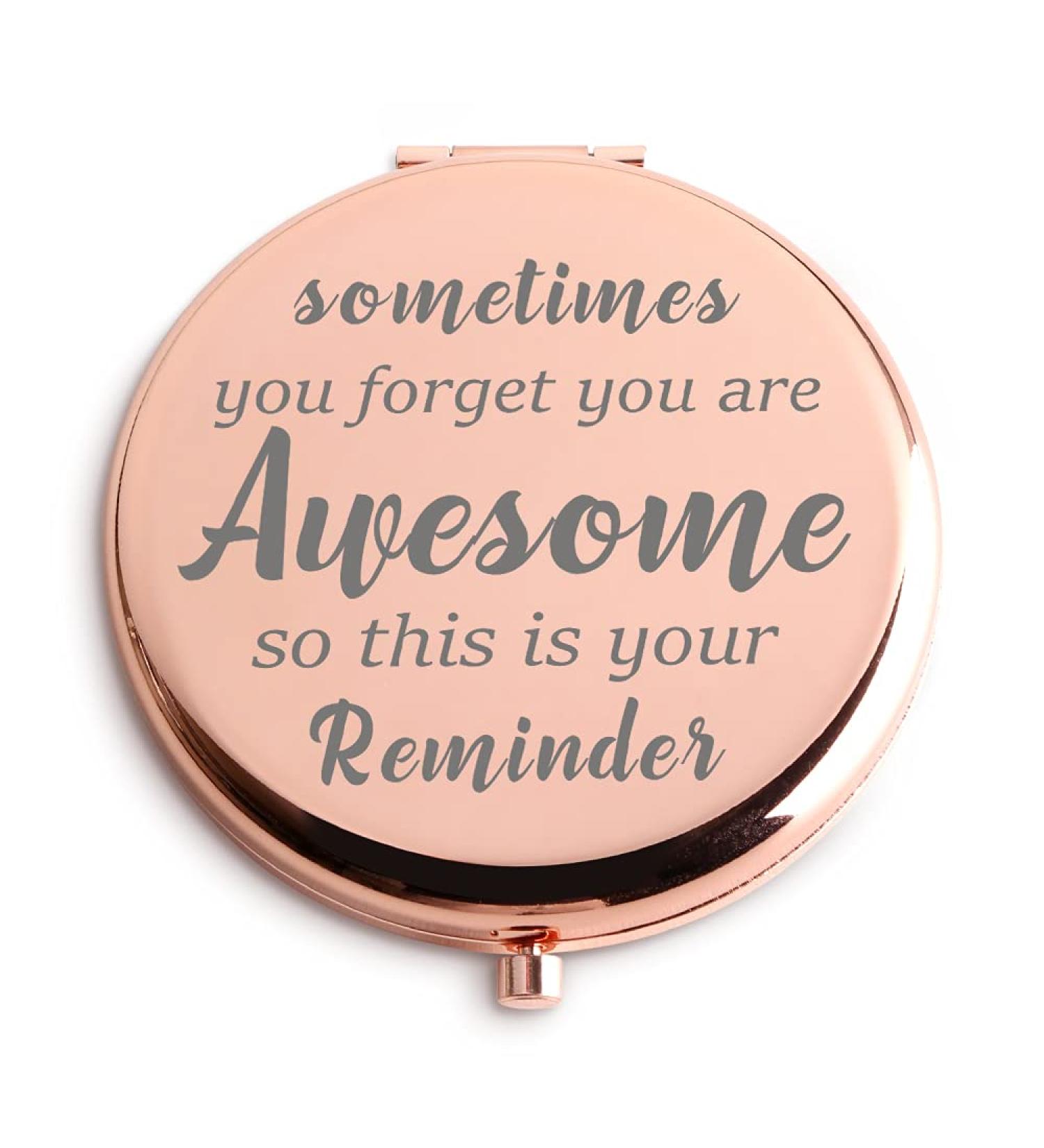 Rose Gold Boss Lady Compact Mirror - Inspirational Java Wood Gift for Women - Buy Online on GoSupps.com