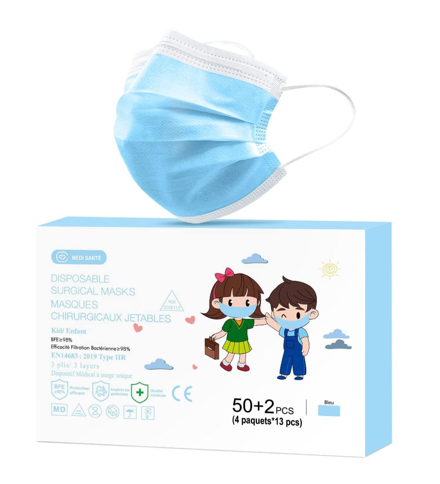 Medi Sant Children's Surgical Disposable Masks - 50+2 Units CE Certified 3-Layer Type IIR BFE Finance Oral & Nose Protection - Buy Online on GoSupps.com