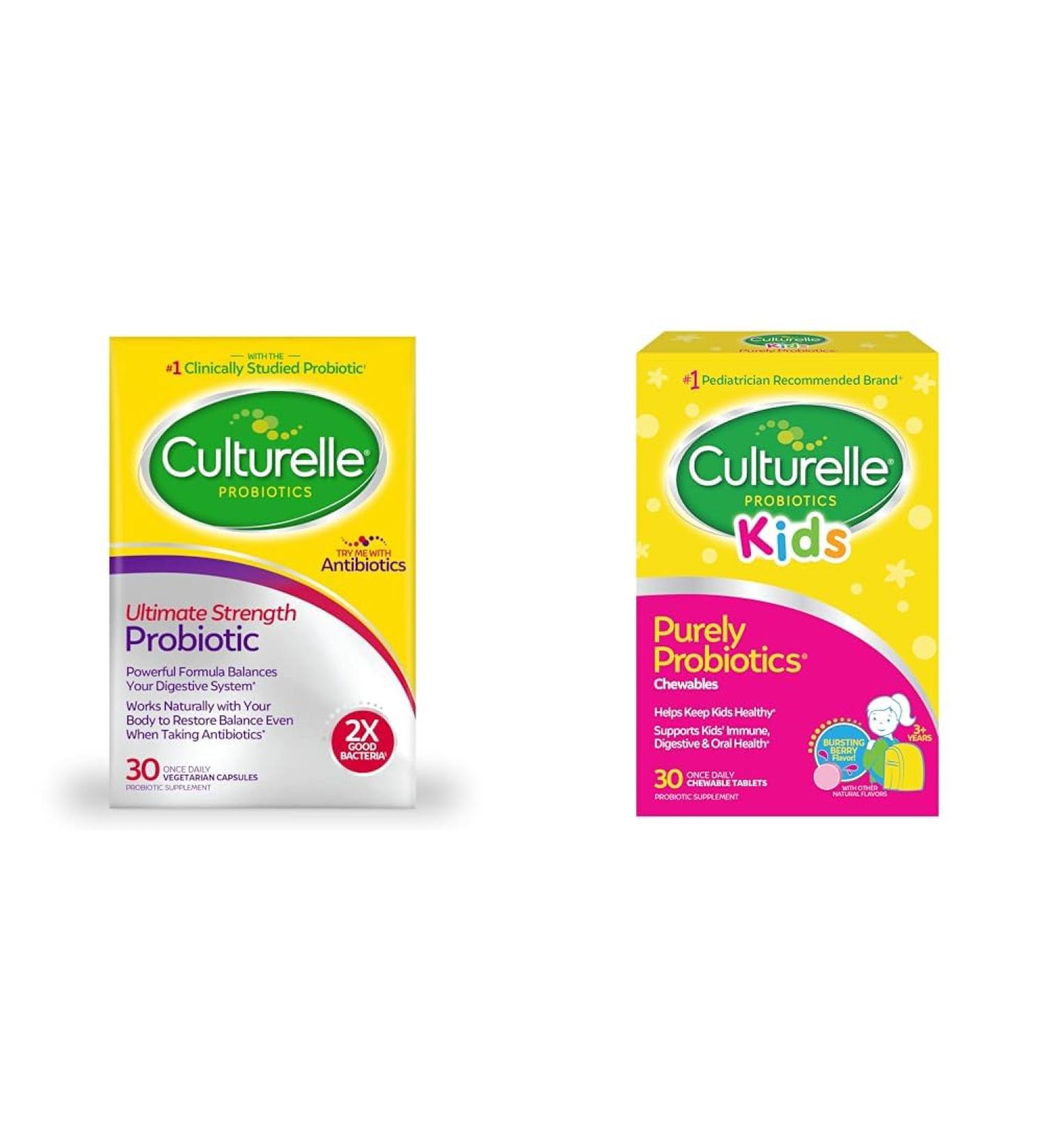Culturelle Ultimate Strength Probiotic for Men and Women & Kids Chewable Daily Probiotic for Kids Ages 3+ 30 Count - Buy Online on GoSupps.com