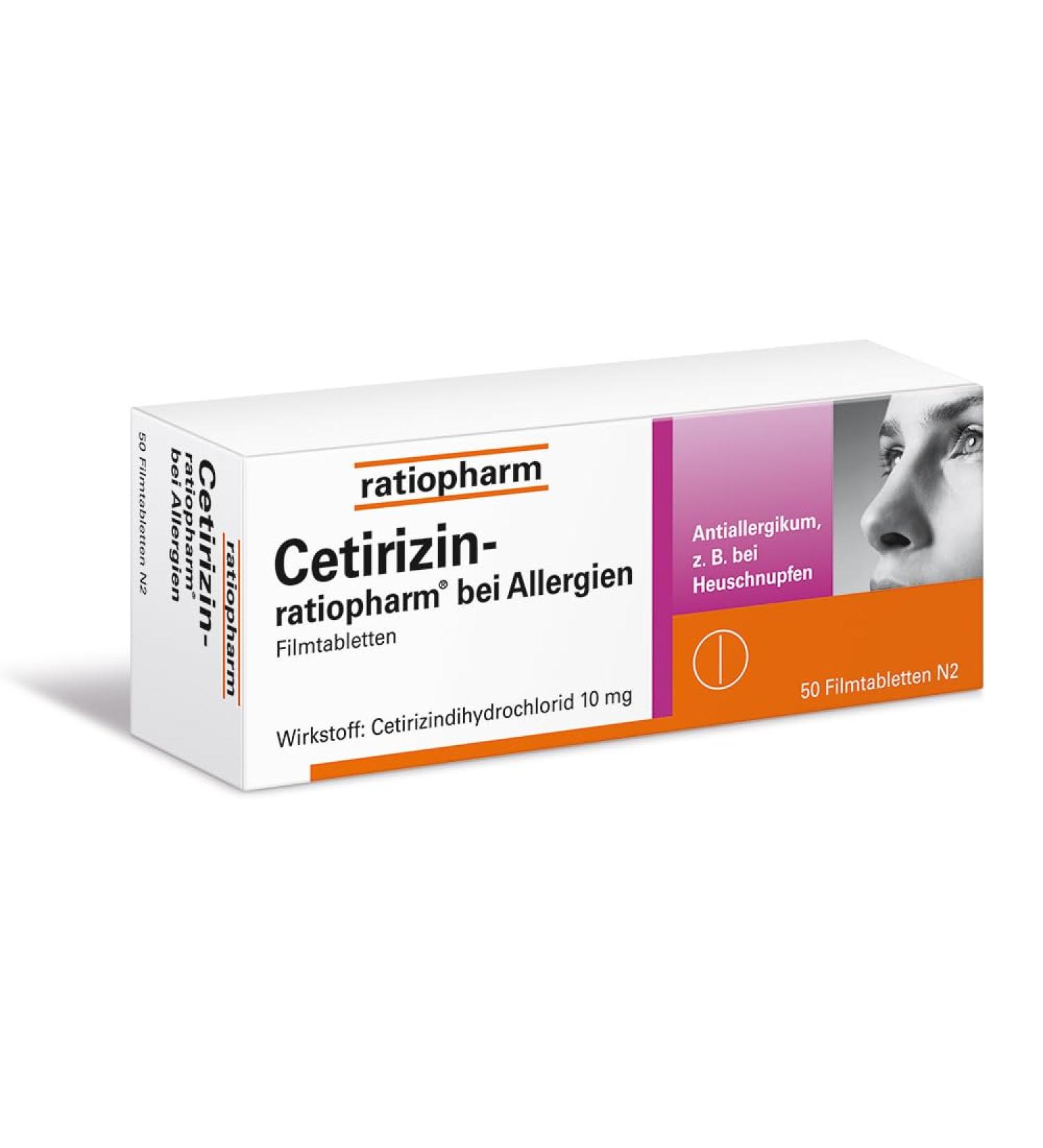 Cetirizin Ratiopharm for Allergies - 50 Tablets for Hay Fever Runny Nose & Hives Relief - Buy Online on GoSupps.com