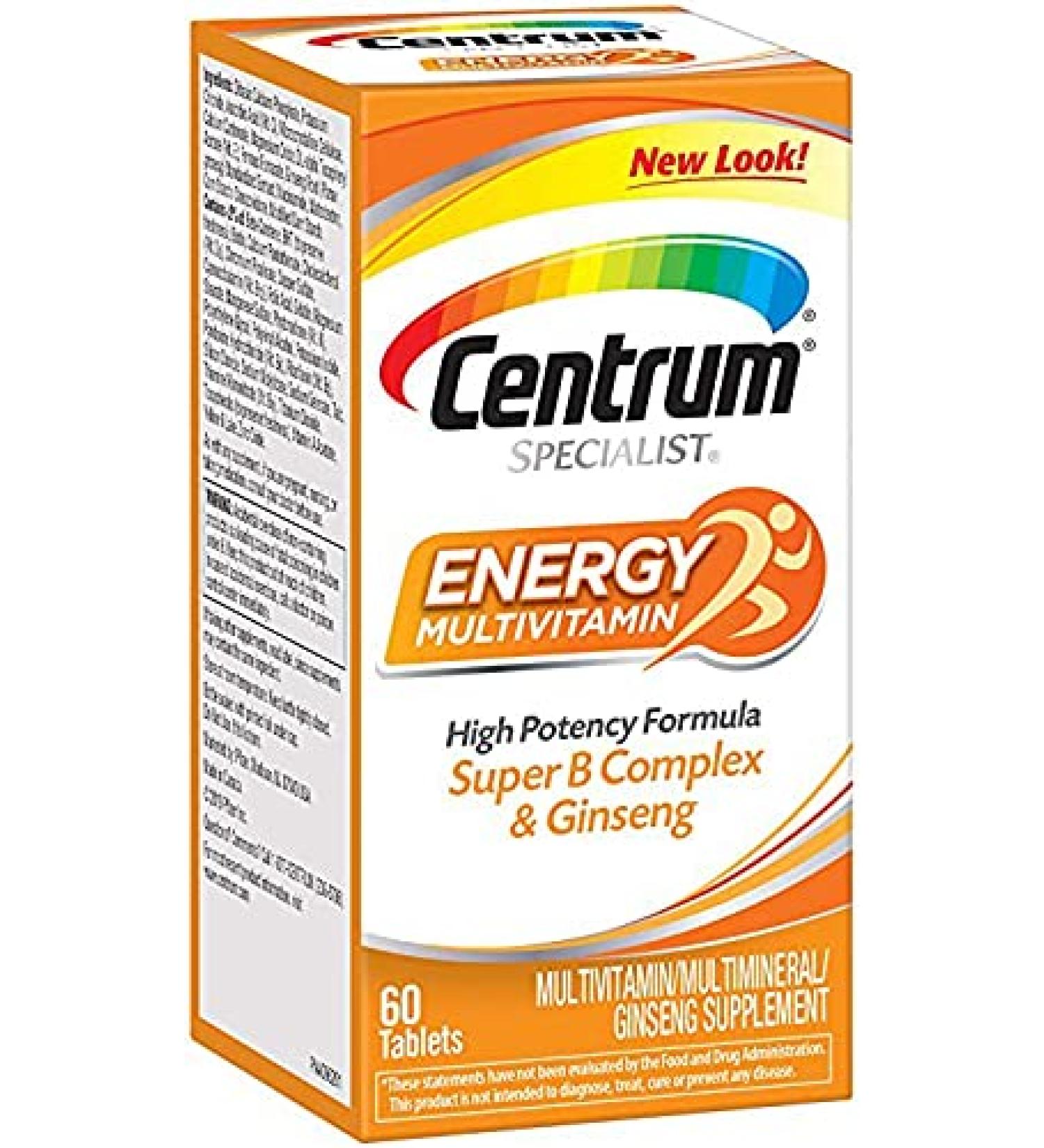 Centrum Energy & Vitality, Energy Supplement with CoQ10, Caffeine, Organic Botanical Blend of Maca Root, Pomegranate and Asian Ginseng 50 ct