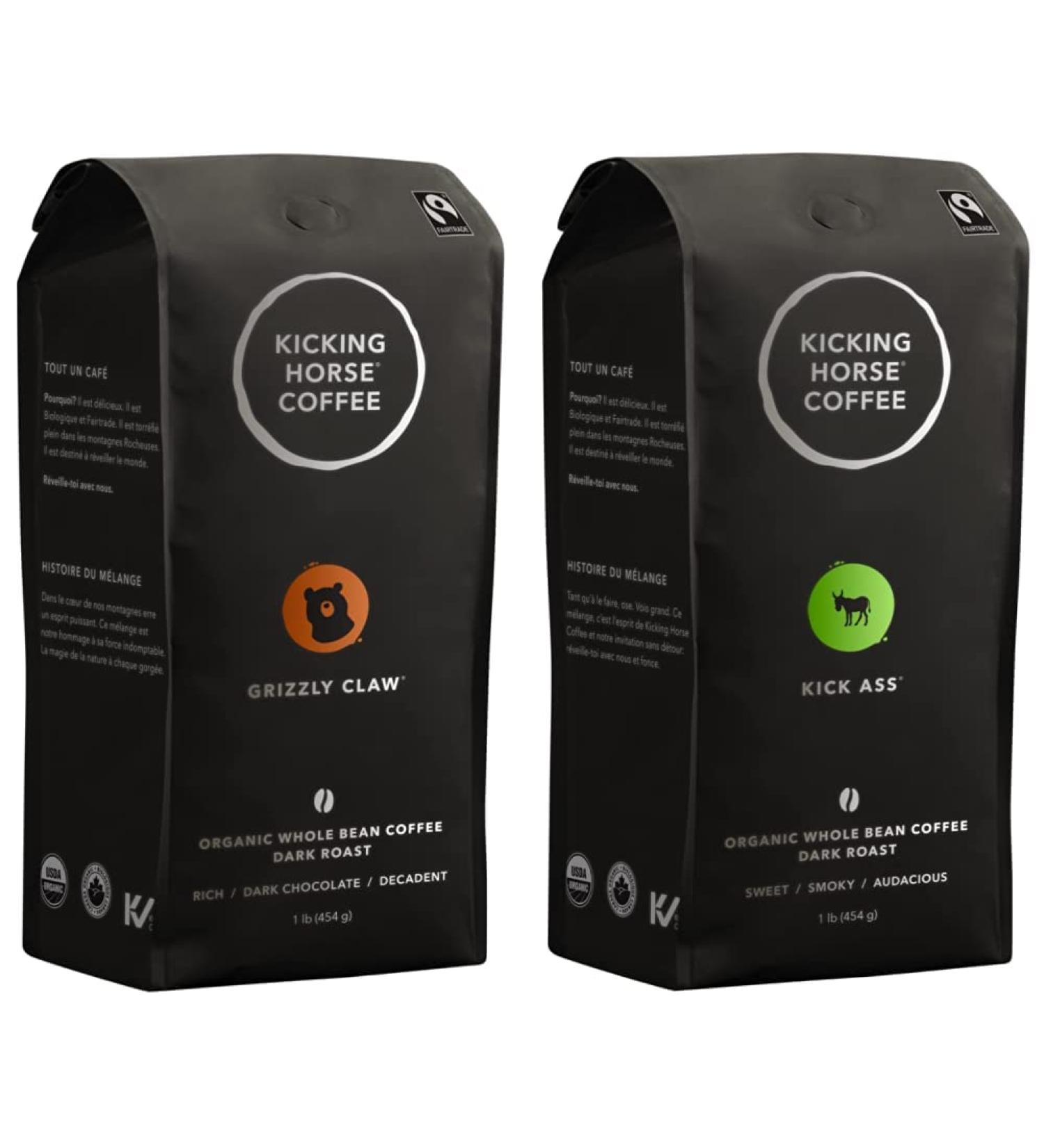 Kicking Horse Coffee grizzly claw Dark Roast Whole Bean 1 lb (Pack Of 6) - Certified Organic Fairtrade Kosher & Kicking Horse Coffee KICK Ass Dark Roast Whole Bean