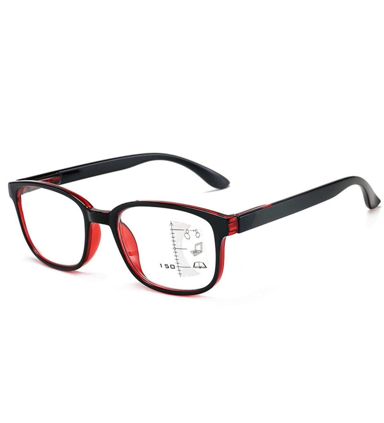 Zukky Flashing Lights Progressive Multifocal Reading Glasses for Women | Black Red Square Large Lens | 2.5x Magnification - Buy Online on GoSupps.com