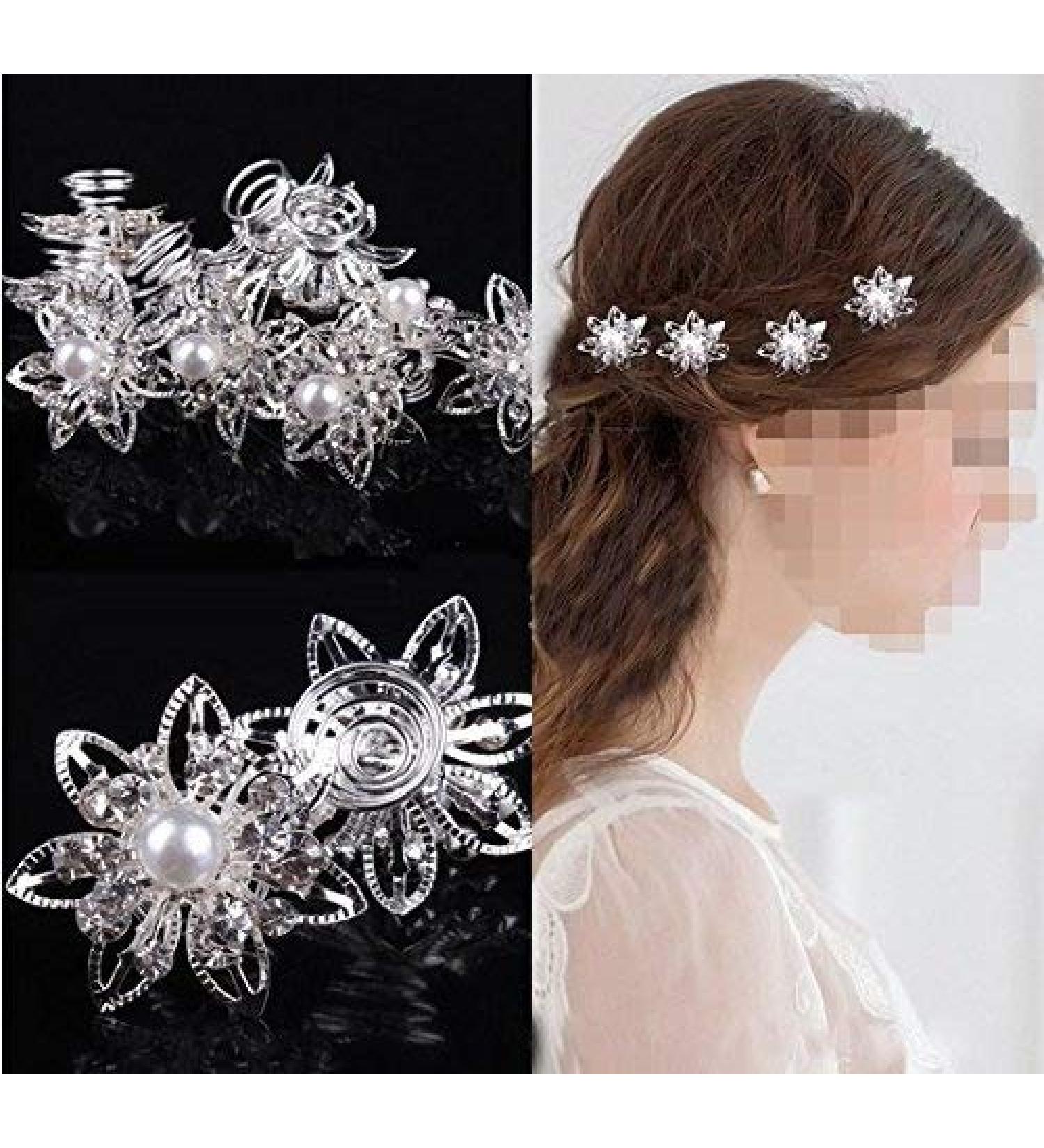 Musuntas 6 Set Beautiful Star & Flower Hair Spiral Hairpins - Pearl & Rhinestone Bridal Accessories - Buy Online on GoSupps.com