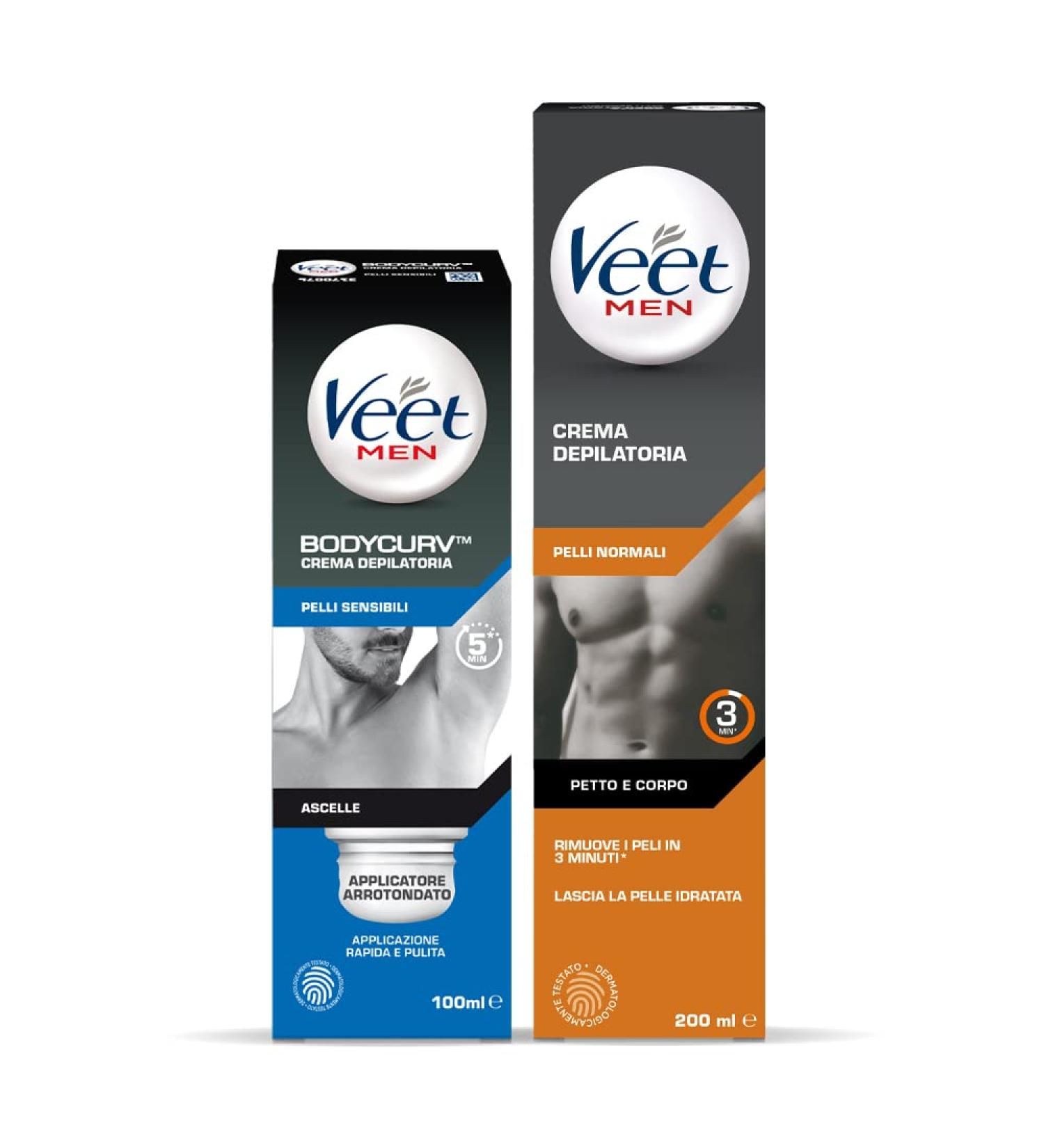 Veet Veet For Men kit VEET For Men Hair Removal Cream Armpits Sensitive Skin with Rounded Applicator 100 ml and VEET For Men Hair Removal Cream for Men Normal Skin 200 ml