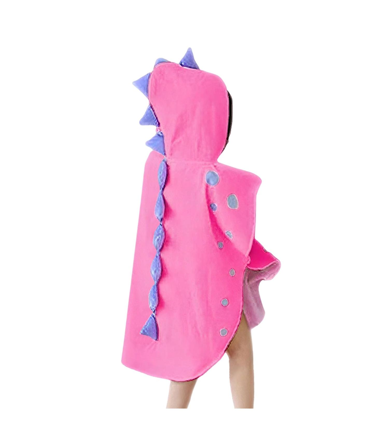 Cartoon Dinosaur Hooded Towel for Kids 0-4 Years Pink - 22x43 inch Bath Poncho for Boys and Girls - Buy Online on GoSupps.com