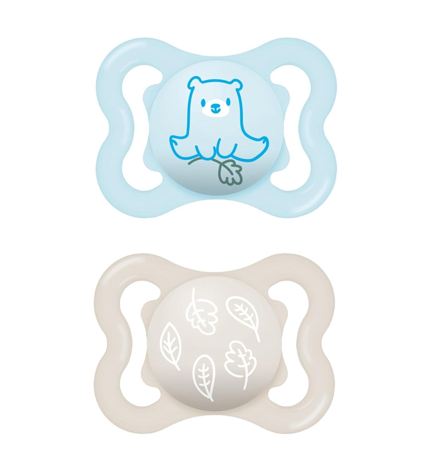 Mam Supreme Baby Pacifiers Set of 2 - Healthy Dental Development Skin-Friendly Includes Pacifier Box 0-6 Months - Bear/Leaves Design - Buy Online on GoSupps.com