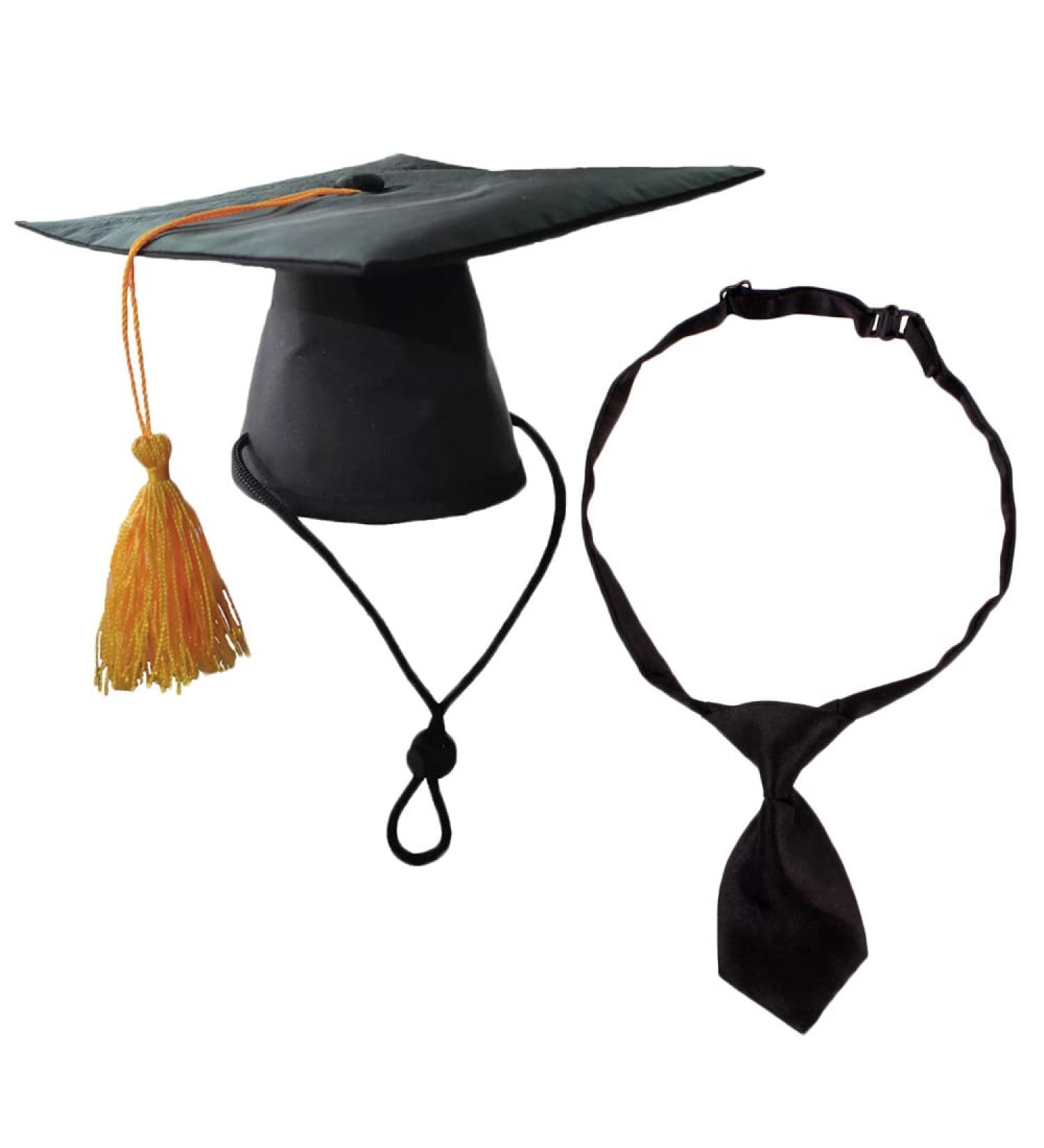Pet Graduation Caps with Neck Tie Dog Tassel Cap Black Polyester Pet Cap for DIY Dogs Cats Holiday Costume Accessory - Buy Online on GoSupps.com
