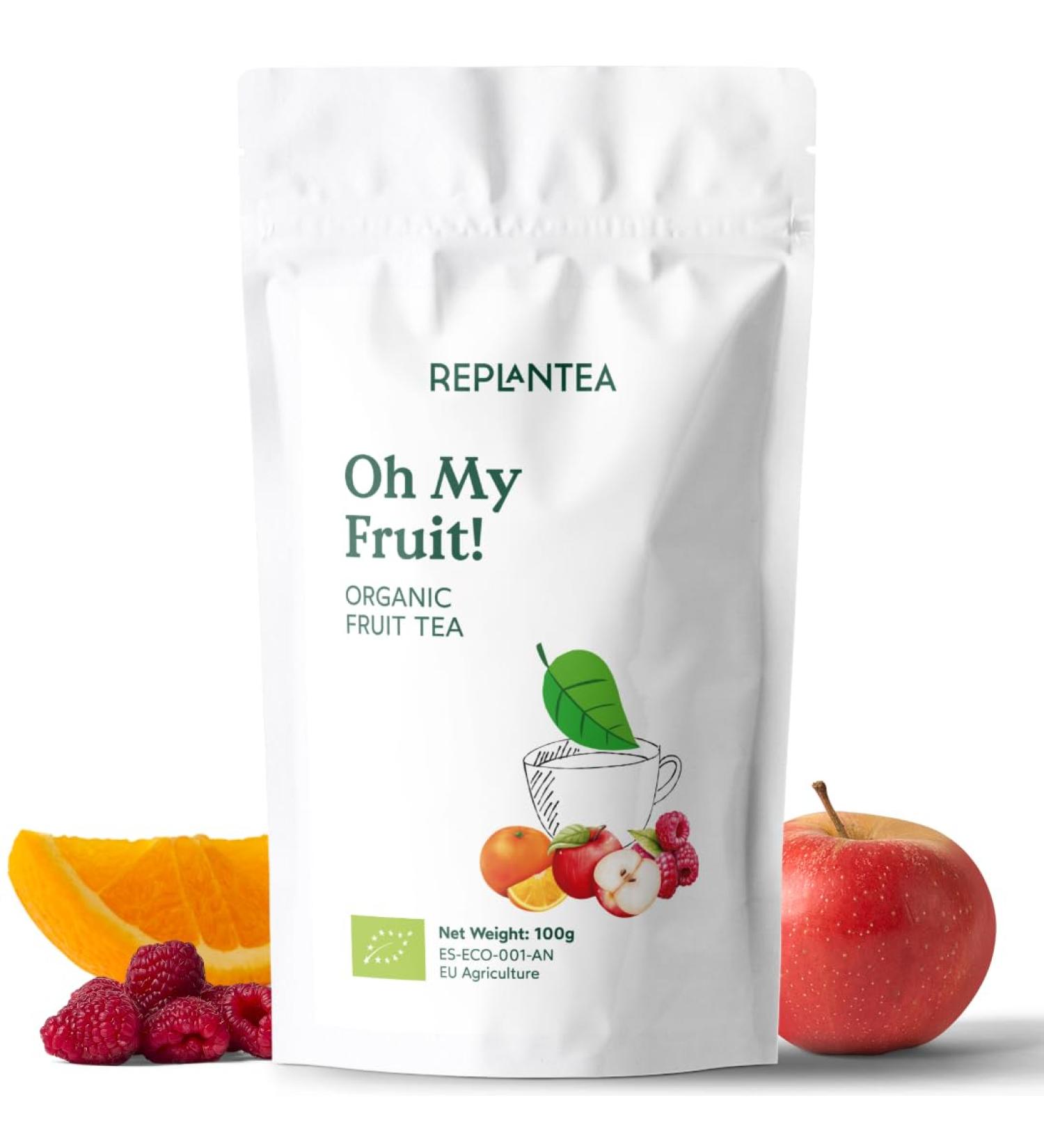 Oh My Fruit Organic Loose Leaf 100g (50 Cups) | Fruit Tea Loose with Orange Raspberry Apple Lemongrass and Real Stevia Leaf REPLANTEA - Buy Online on GoSupps.com