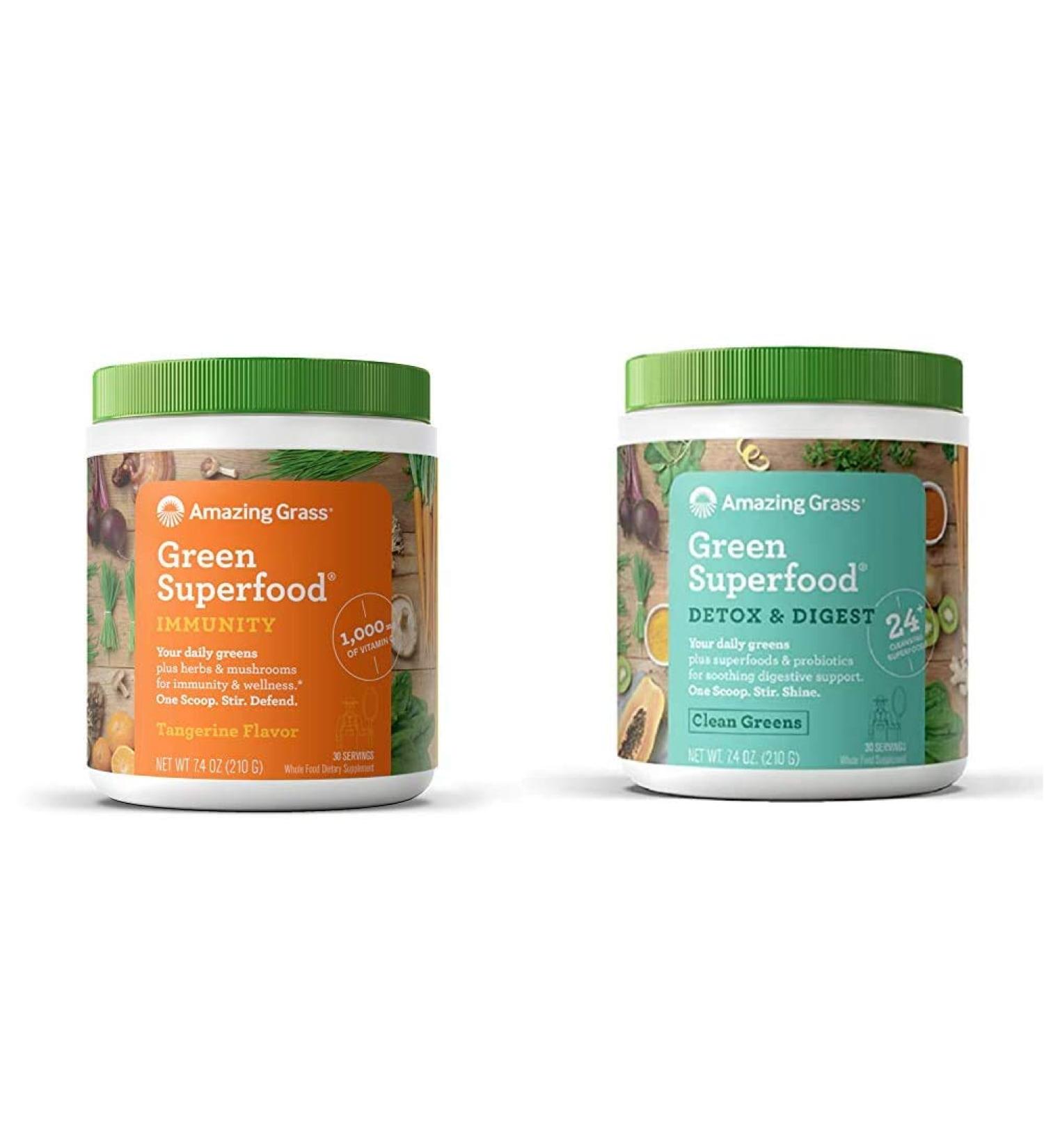 Amazing Grass Green Superfood Immunity & Detox Bundle - 30 Servings Each with Vitamin C, Digestive Enzymes - Buy Online on GoSupps.com