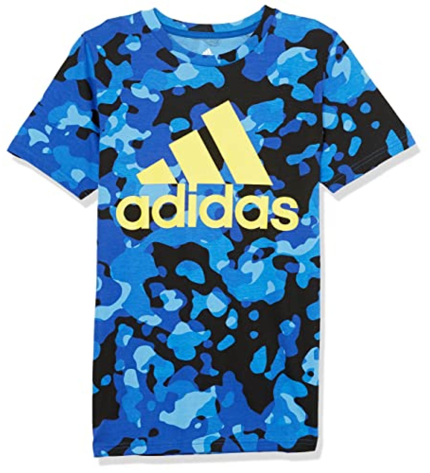 adidas Boys' Short Sleeve Allover Camo Logo T-Shirt - Medium, Team Royal Blue - Buy Online on GoSupps.com