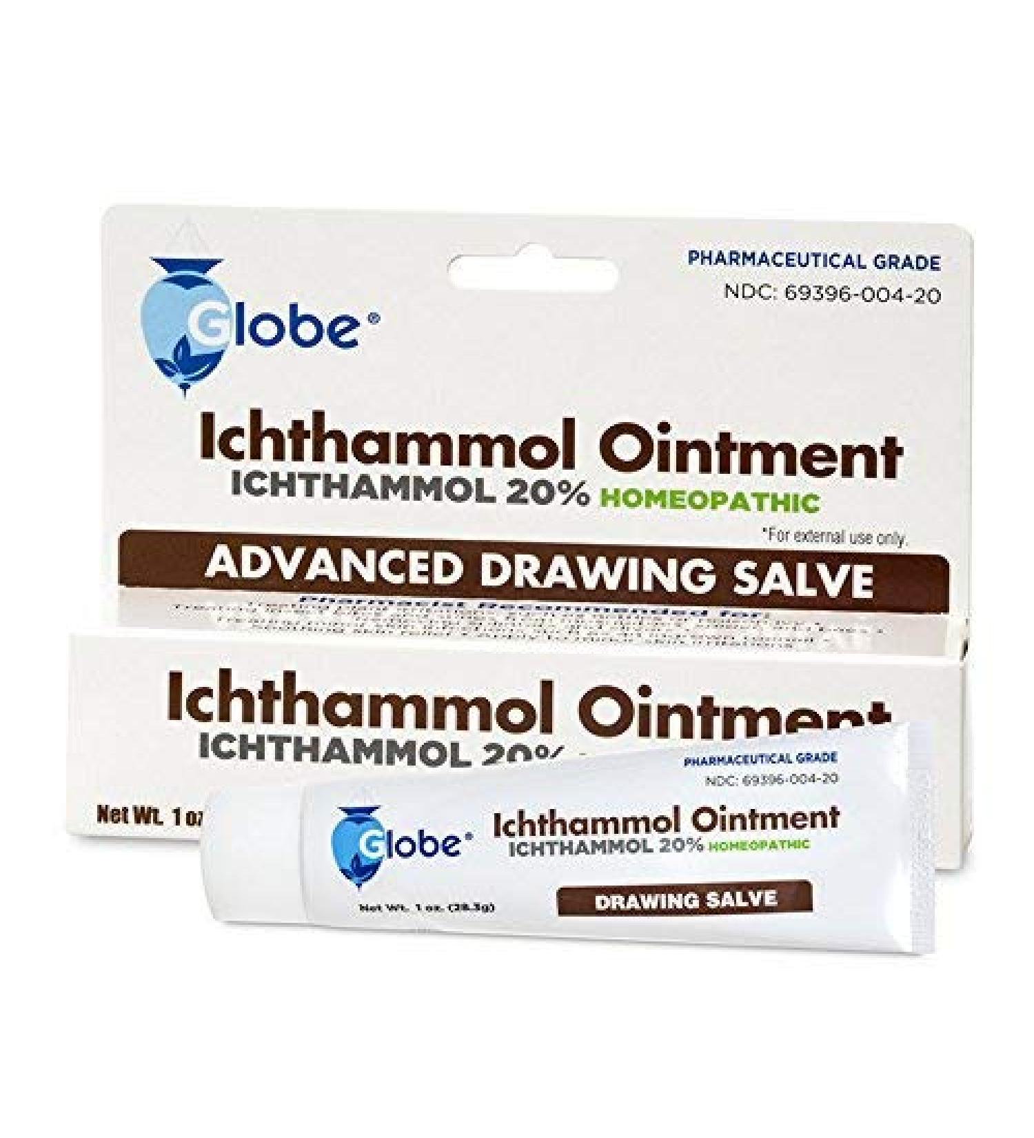 Globe Ichthammol Ointment 20% (Drawing Salve) 1 OZ - Skin Relief for Eczema, Acne, Boils, Splinters & Bee Stings - Maximum Strength Formula - Buy Online on GoSupps.com