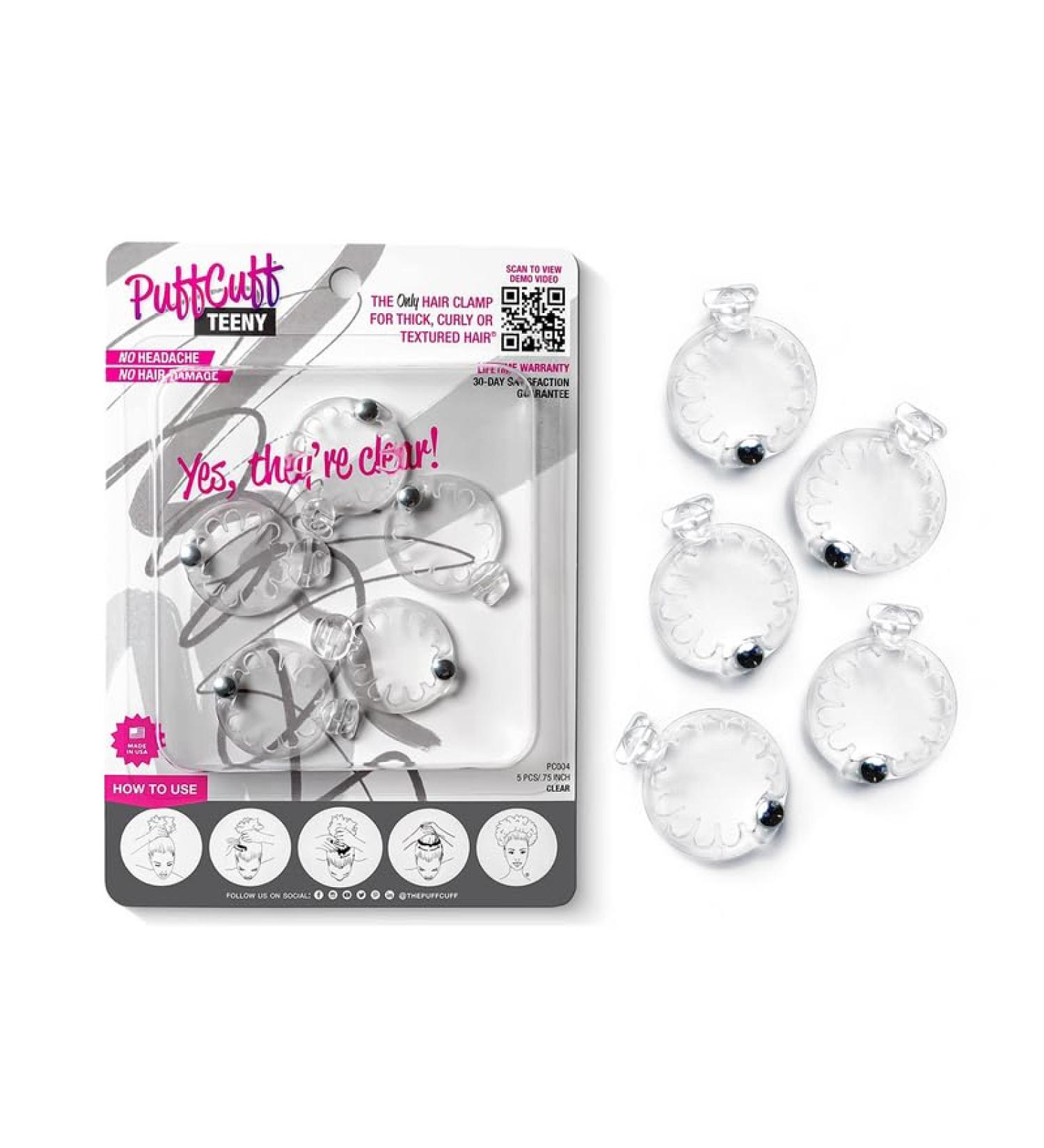 PuffCuff Teeny 0.75 Inch Hair Clamps for Natural, Fine, Coiled, Coarse & Frizzy Hair - Clear, 5 Pieces - Buy Online on GoSupps.com