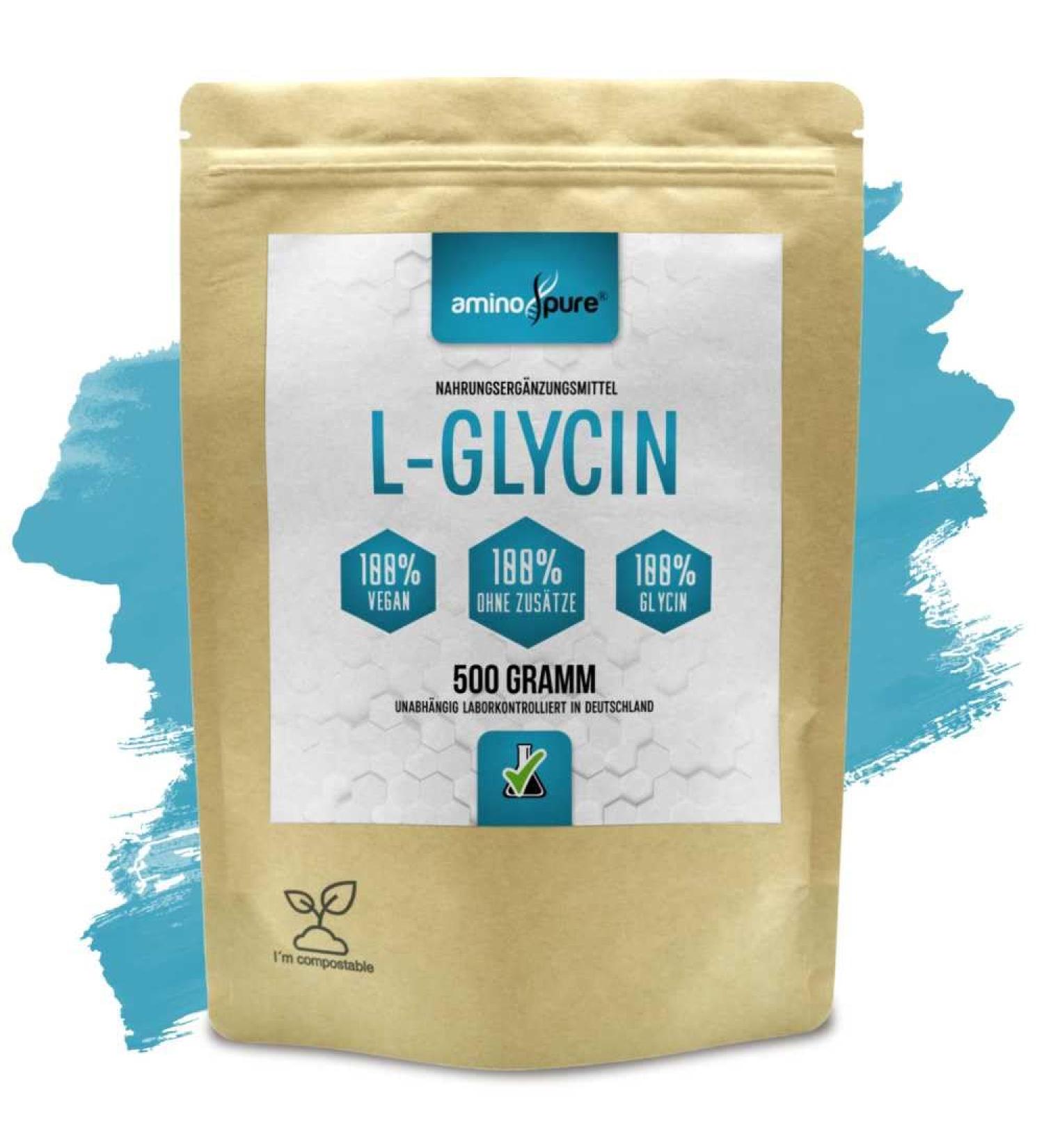 aminopure Pure L-Glycine Powder - 100% Vegan and No Unnecessary Additives - Certified for Harmful Substances in Laboratory with Certificate - 500g - Buy Online on GoSupps.com