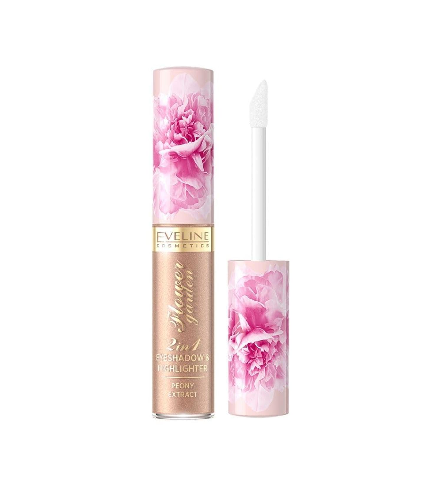 Eveline Cosmetics Flower Garden Liquid eye shadow 2in1 waterproof eye makeup with squalan and peony extract for longlasting nourishing shine