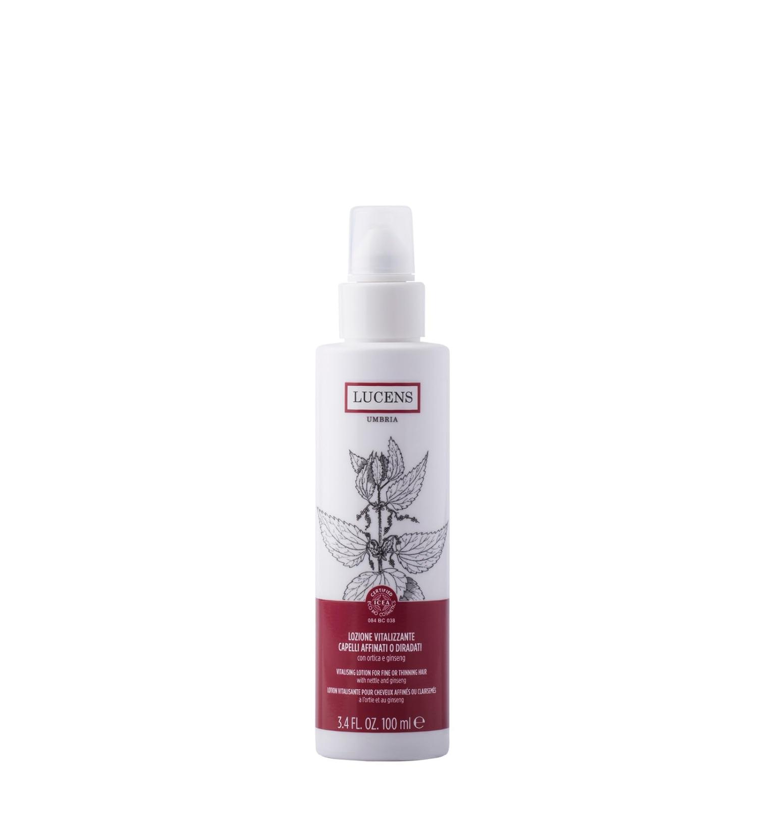 Lucens Umbria Lucens - Vitalising lotion anti-aging treatment for hair follicles 97% natural ingredients revitalizing and antioxidant action promotes the growth of strong and thick hair 100 ml