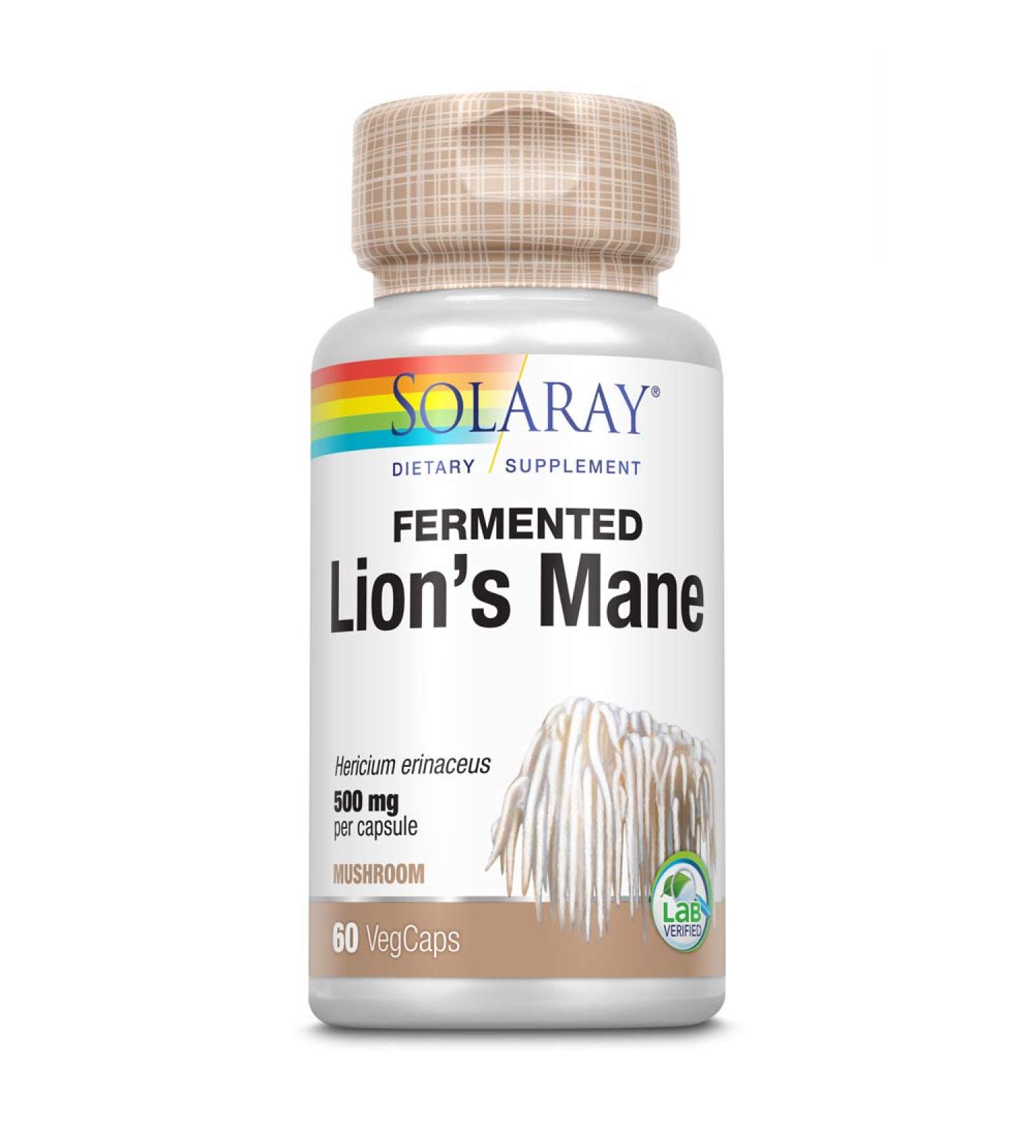 Solaray Lion's Mane Mushroom 500mg - Organic Fermented VegCaps | 60 Count - Buy Online on GoSupps.com