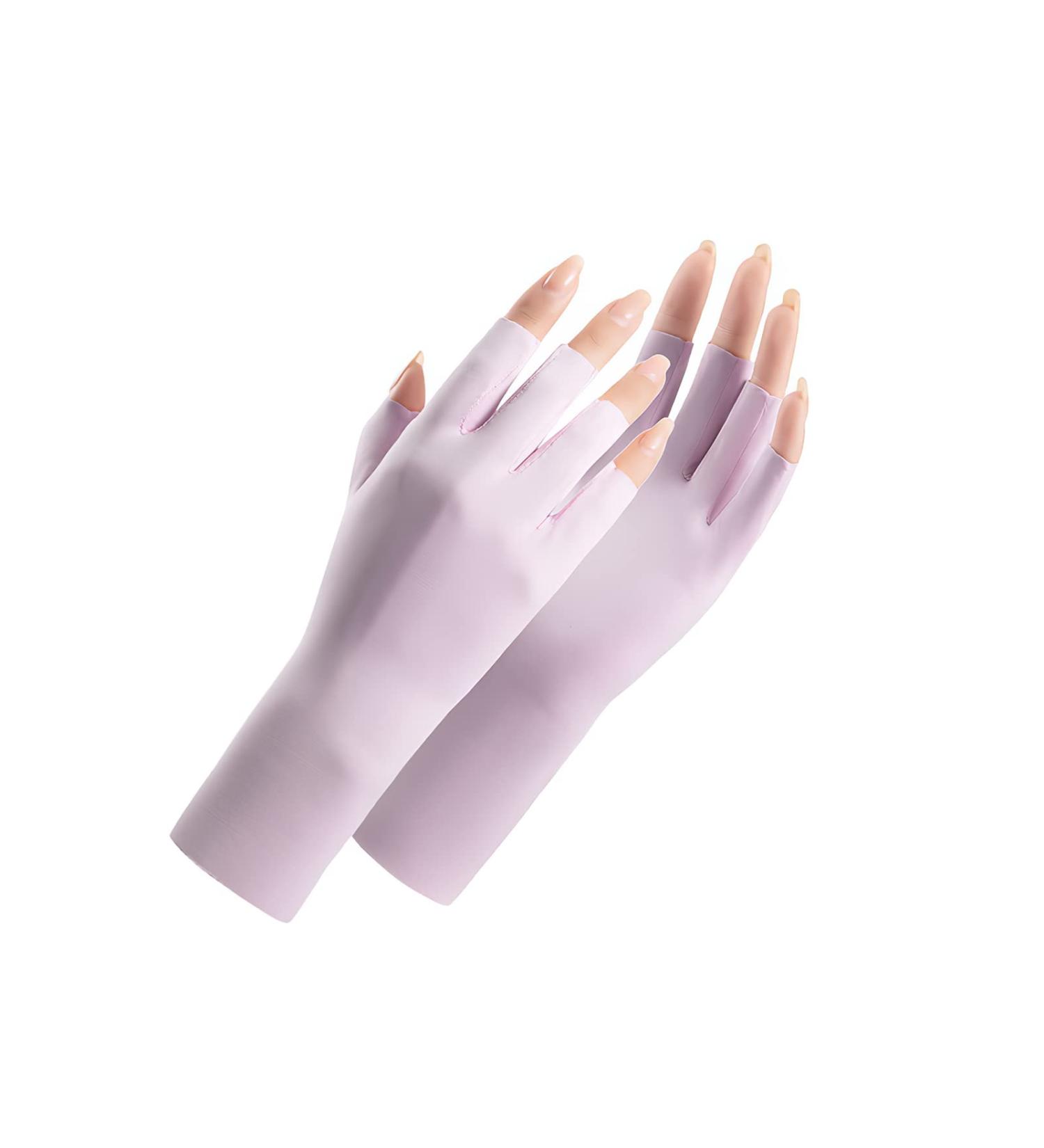 Fingerless Ice Silk Nail Gloves - UV Nail Care Skin Protection for Gel Nails - Purple - Buy Online on GoSupps.com