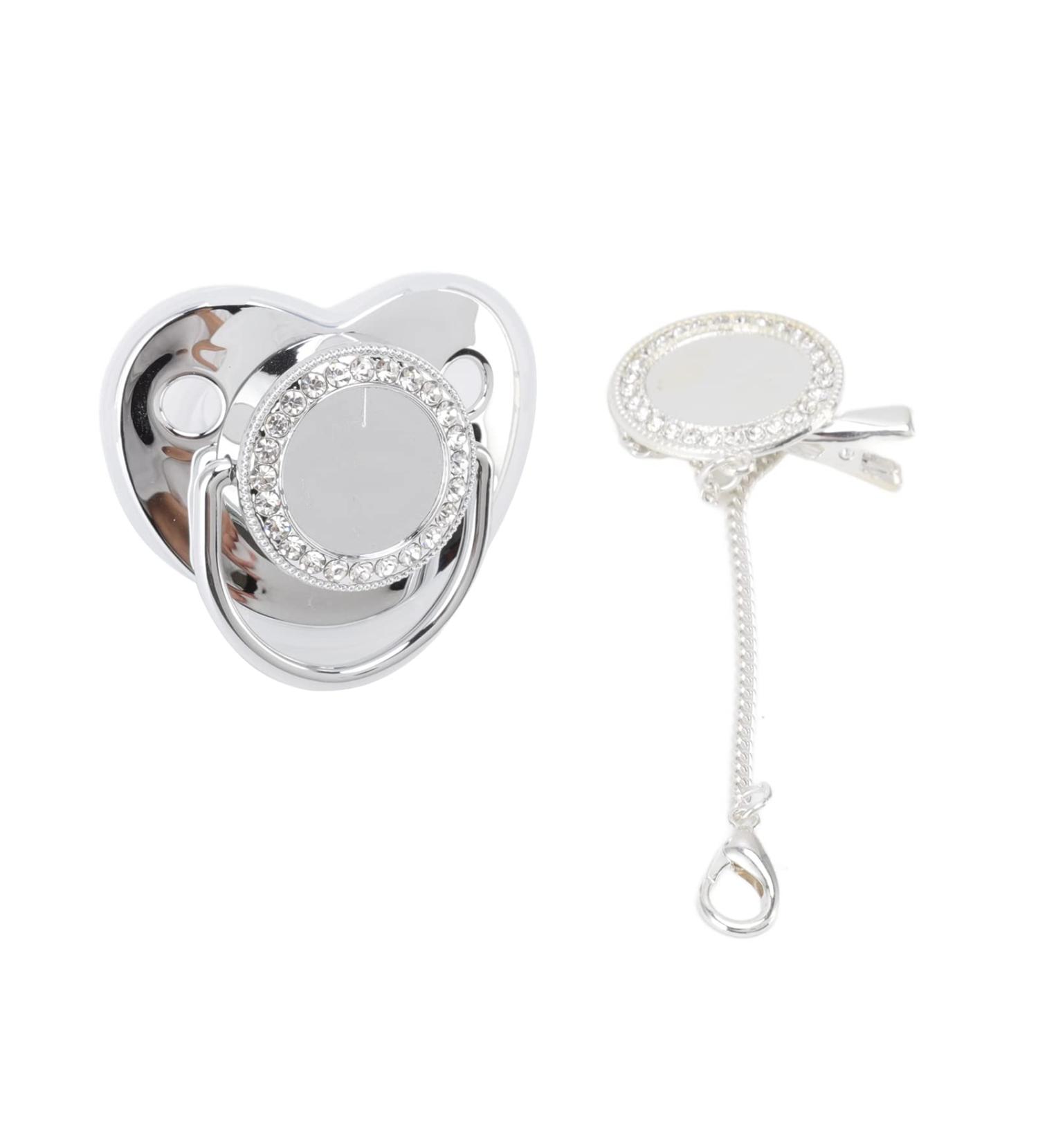 Premium Silicone Pacifier Set & Rhinestone Pacifier Chain for Babies (6-18 Months) | BPA-Free Gift in Silver - Buy Online on GoSupps.com