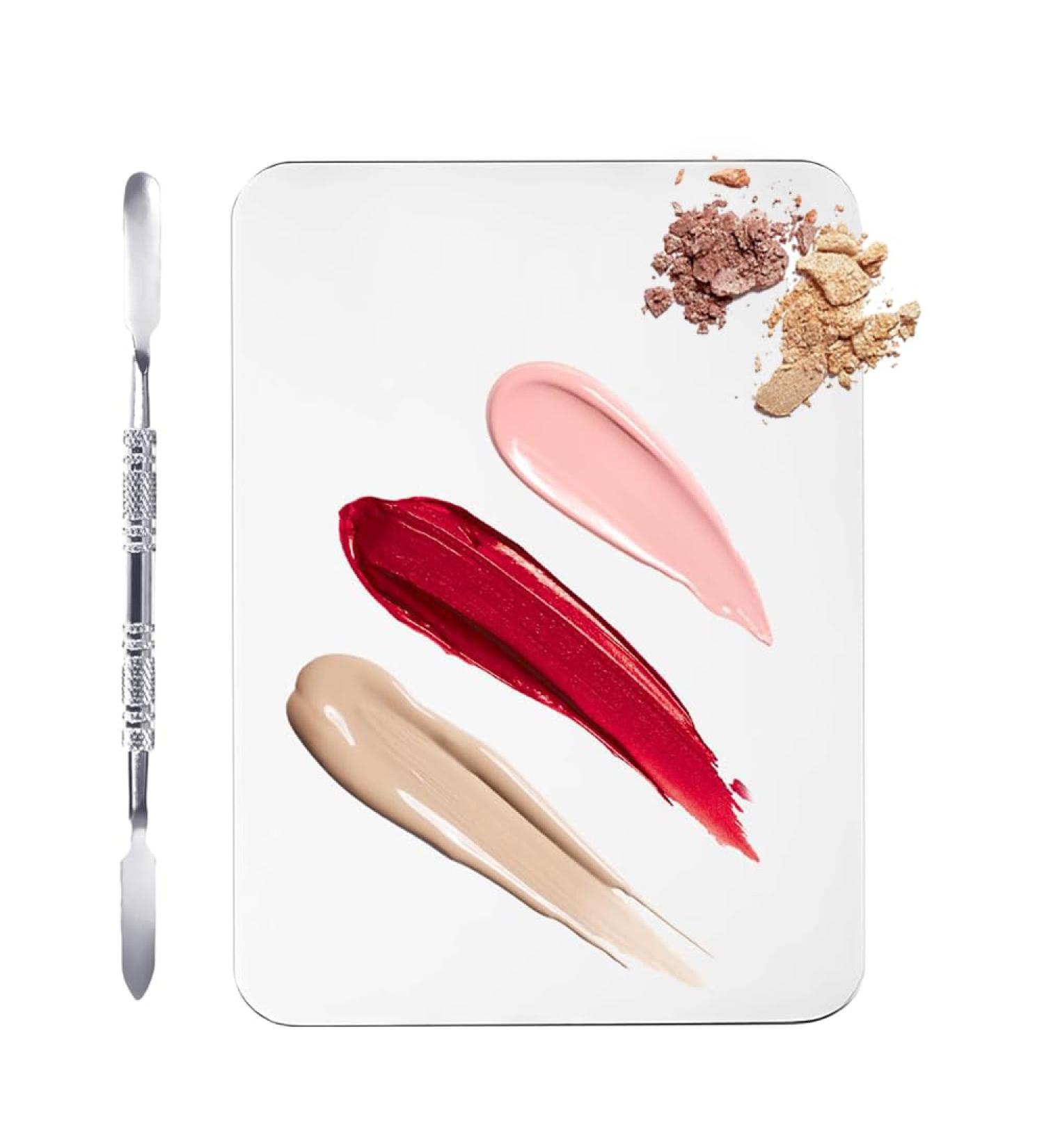 Stainless Steel Cosmetic Plate Stainless Steel Makeup Palettes Mixing Palette for Makeup Professional Spatula Cosmetic Tool Rectangle Shape Foundation Mixing Plate Makeup Mixing Palette with Spatula - Buy Online on GoSupps.com