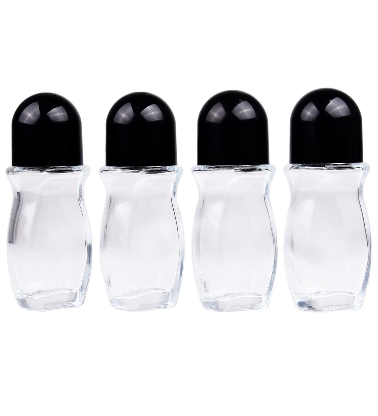 4-Pack Refillable Glass Roll-On Deodorant Bottles (1.7 Oz) with Stickers - Twist Cap for Homemade Natural Deodorant - Sunscreen, Moisturizer - Empty - Buy Online on GoSupps.com