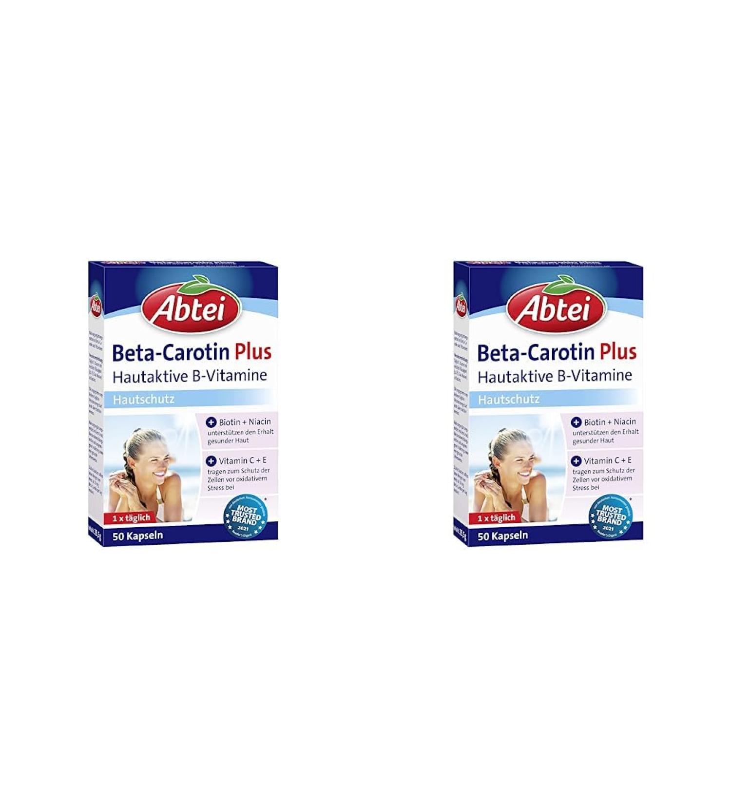 Abbey Beta-Carotene Plus - Skin-Active B Vitamins | Dietary Supplements | Healthy & Beautiful Skin | 100 Capsules (2 Packs) - Buy Online on GoSupps.com