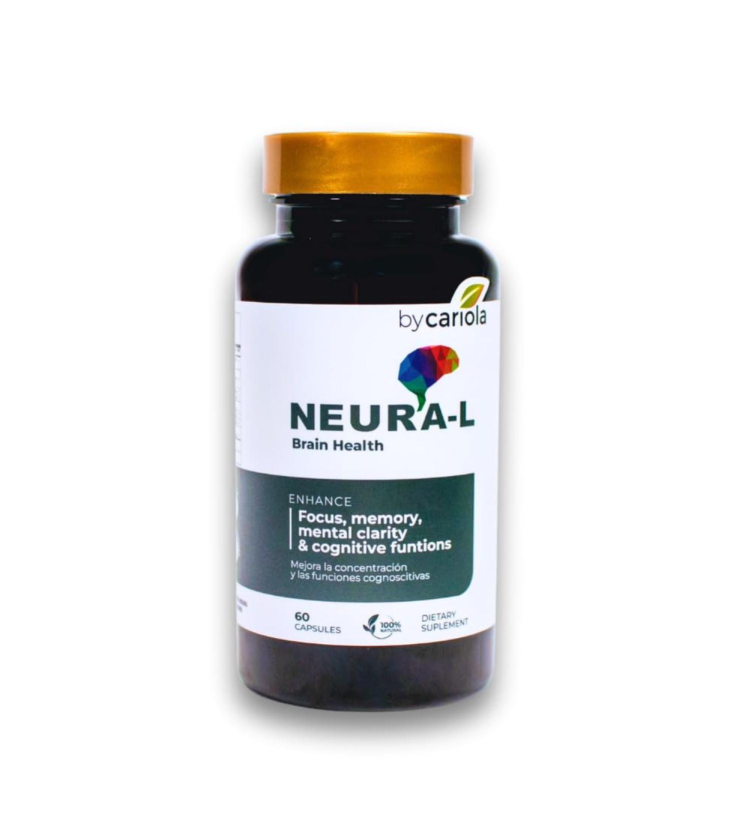 BY CARIOLA Neural-L Natural Brain Support Supplement 60 Caps - Mental Support Memory Booster - Concentration - Natural Formula - Ashwagandha - L-Tyrosine - L-Theanine - Buy Online on GoSupps.com