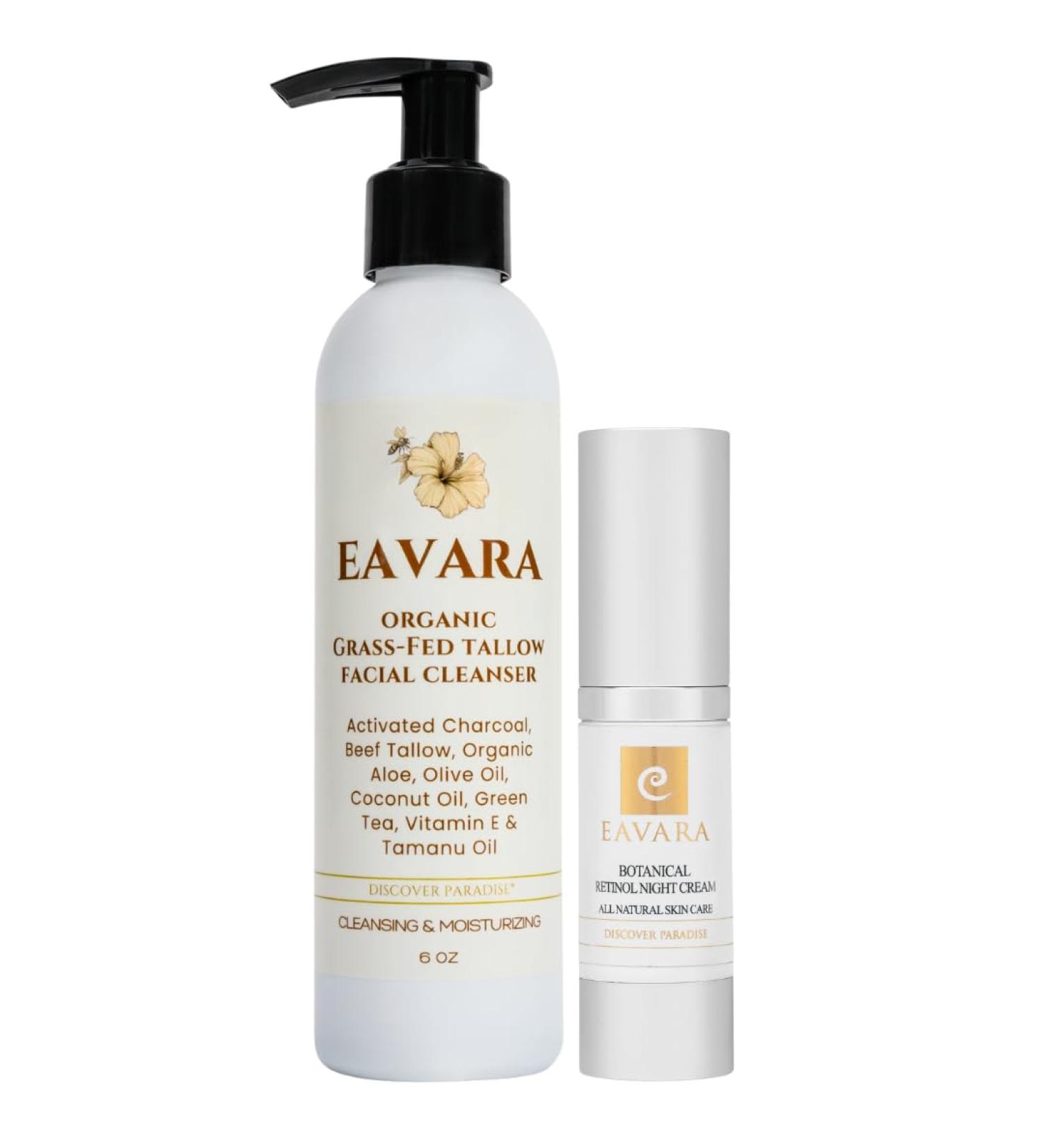 Eavara Beef Tallow Face Wash & Night Cream Set Natural Evening Skincare Duo with Grass-Fed Tallow Retinol Hyaluronic Acid Shea Butter and Aloe Vera Gentle Face Wash and Overnight Moisturizer - Buy Online on GoSupps.com