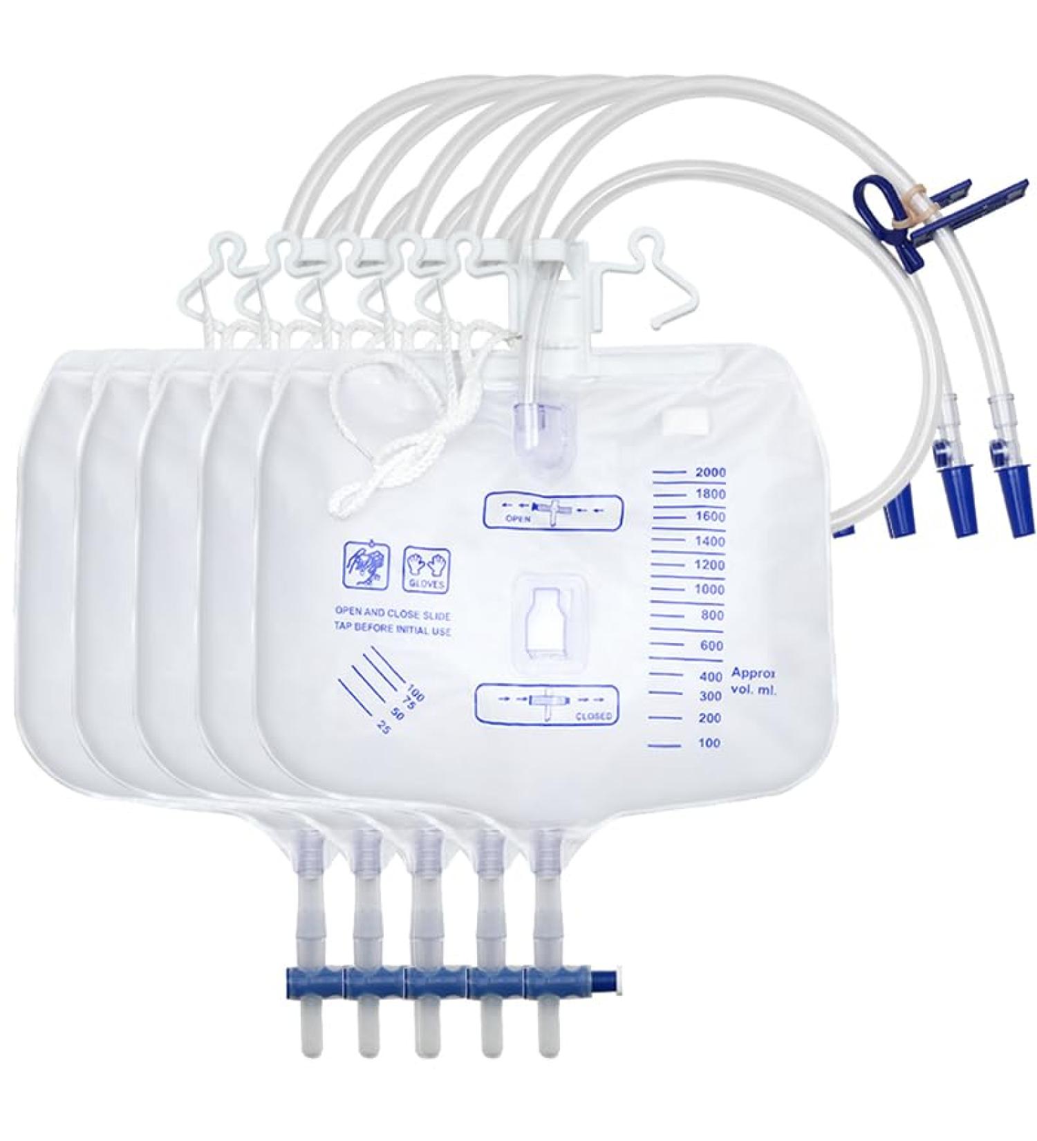 Urine Drainage Bags 2000ml Capacity Leg Bag Urine Collection Bag with Tubing Anti-Reflux Valve (5Pcs) - Buy Online on GoSupps.com