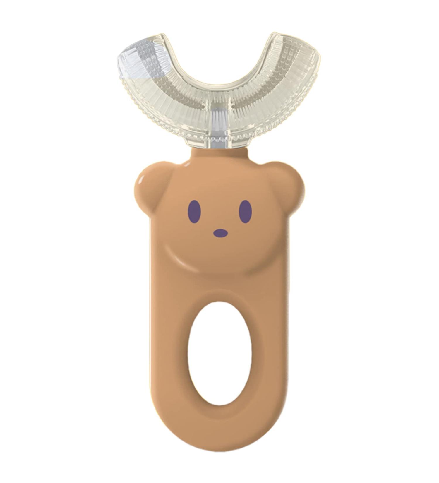 JENPECH Kids U-Shaped Toothbrush - Cartoon Bear Shape - Food Grade Soft Silicone Brush Head 360 Oral Teeth Cleaning Design for Toddlers and Children Brown - Buy Online on GoSupps.com