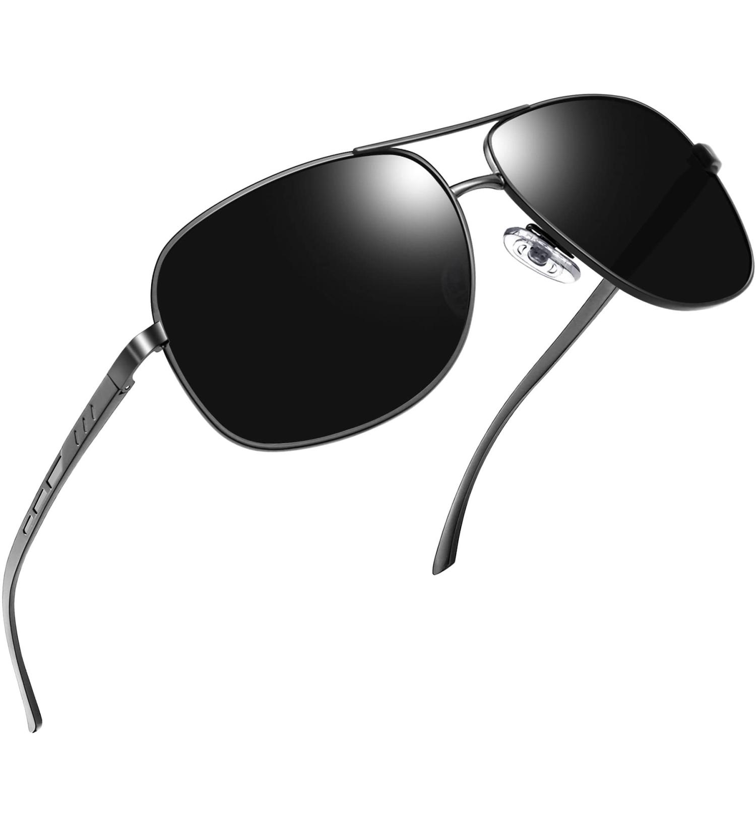 Joopin Al-Mg Metal Frame Polarised Sunglasses | UV Protection Double Bridge Aviation Sunglasses for Men Women | Driving Sun Glasses A03-gun Frame Black Lens - Buy Online on GoSupps.com