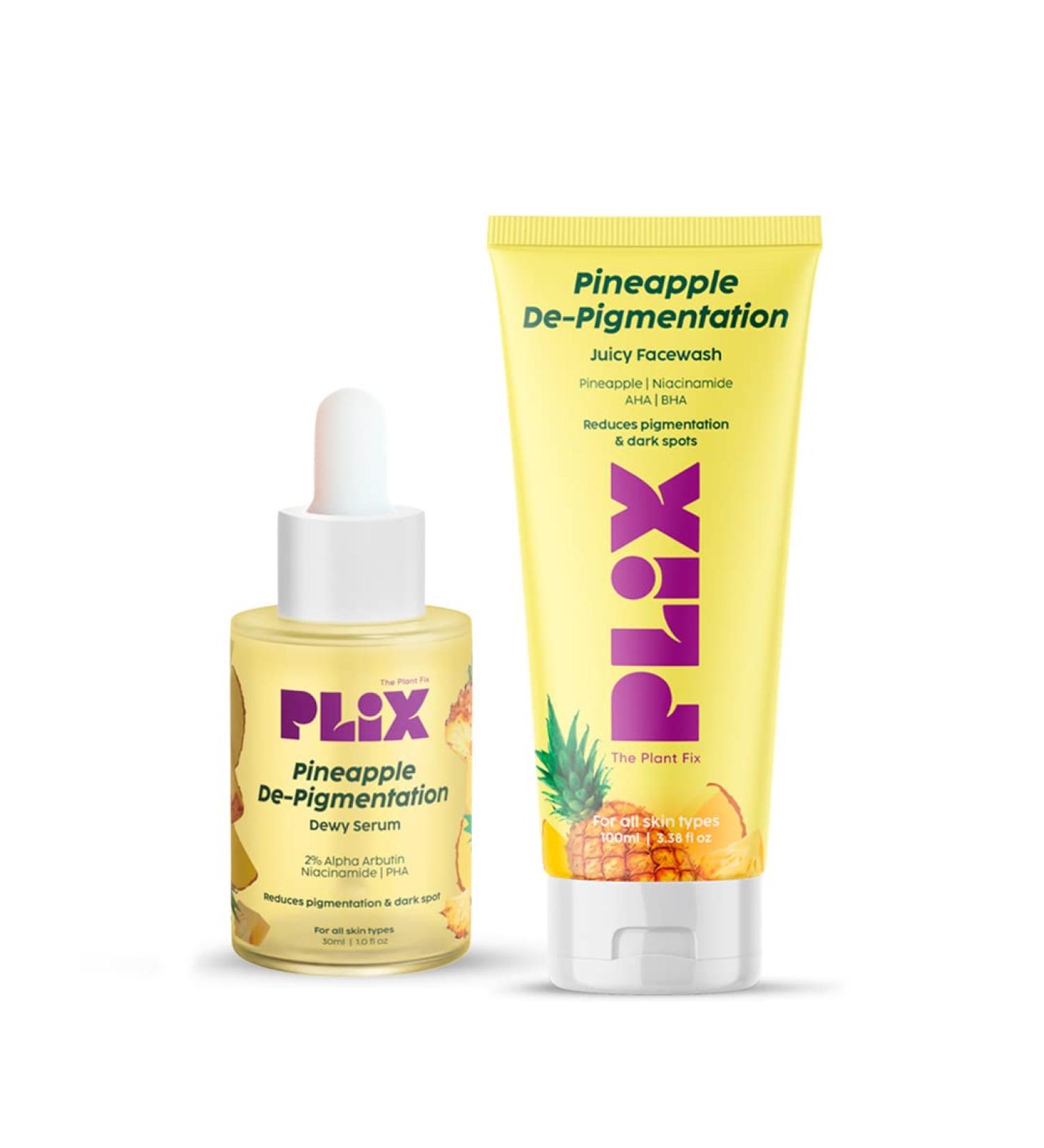 PLIX THE PLANT FIX 5% Pineapple Foaming Face Wash And Serum Combo for Pigmentation & Dark Spots Dullness Reveal l Brighter Even Toned Complexion l All Skin Types - Buy Online on GoSupps.com