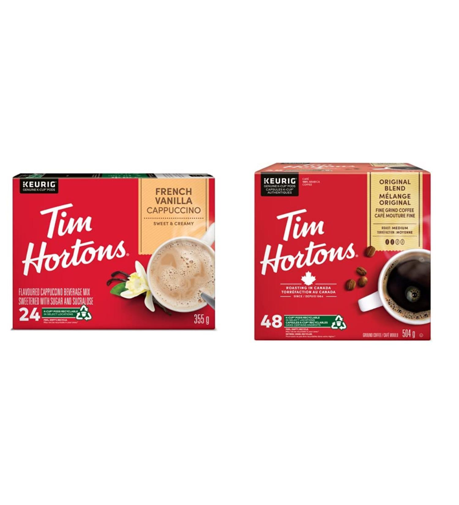Tim Hortons French Vanilla Cappuccino K-Cup Pods 24 Pack & Original Coffee blend Single Serve Keurig K-Cup Pods Medium Roast 48 Count French Vanilla Cappuccino + Pods 48 Count 1 Count (Pack of 24) - Buy Online on GoSupps.com